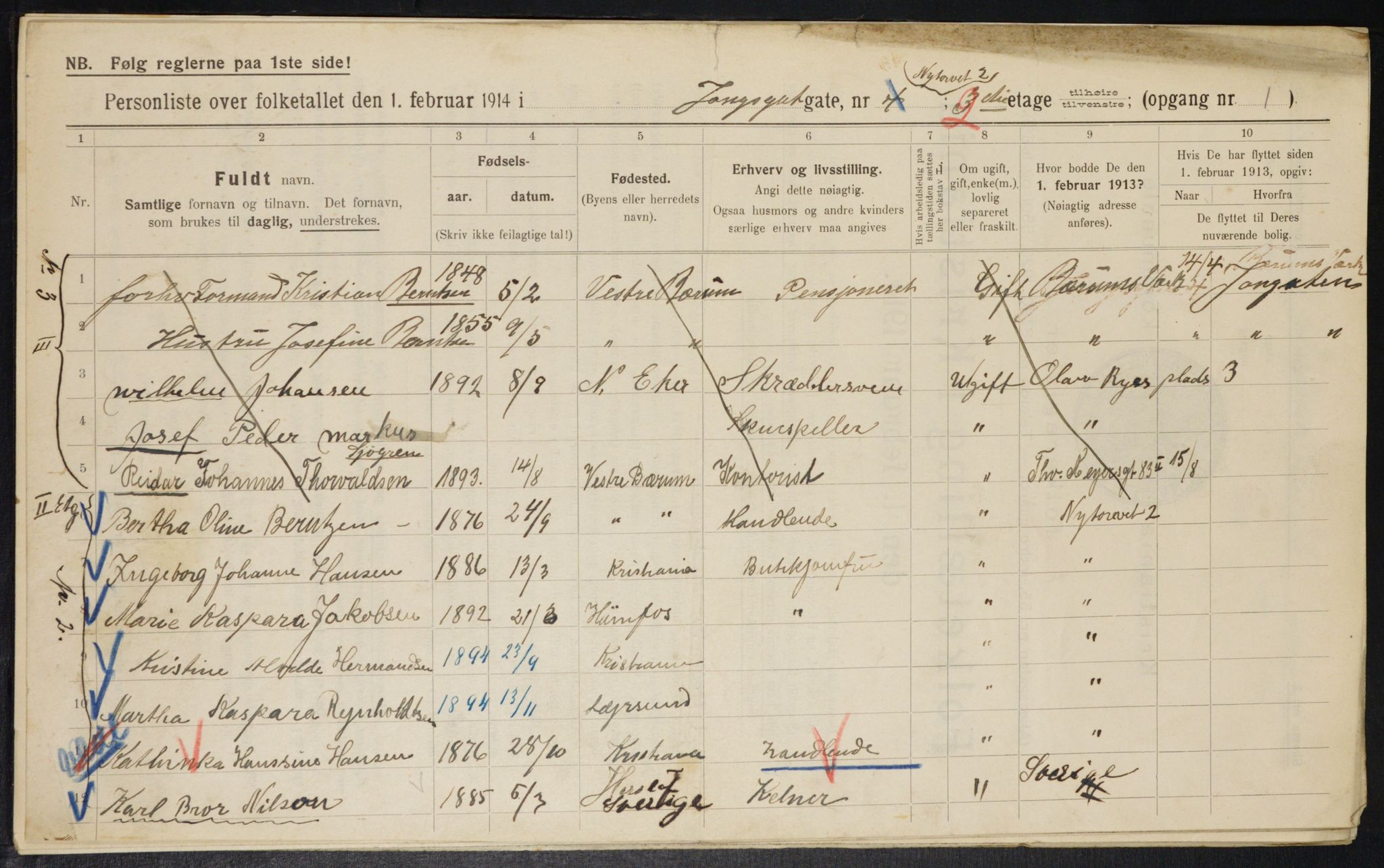 OBA, Municipal Census 1914 for Kristiania, 1914, p. 74037