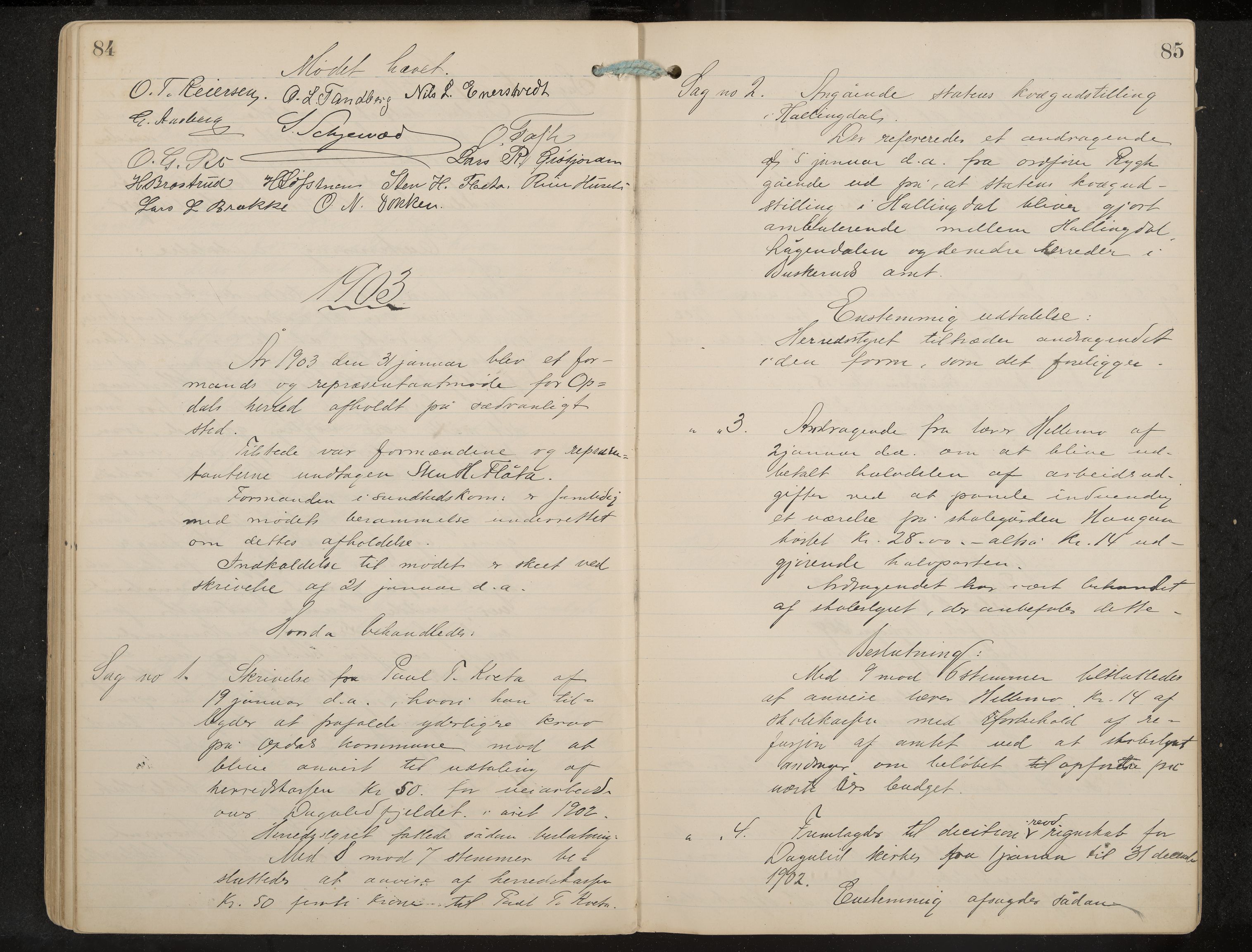 Uvdal formannskap og sentraladministrasjon, IKAK/0634021/A/Aa/L0001: Møtebok, 1901-1909, p. 84-85