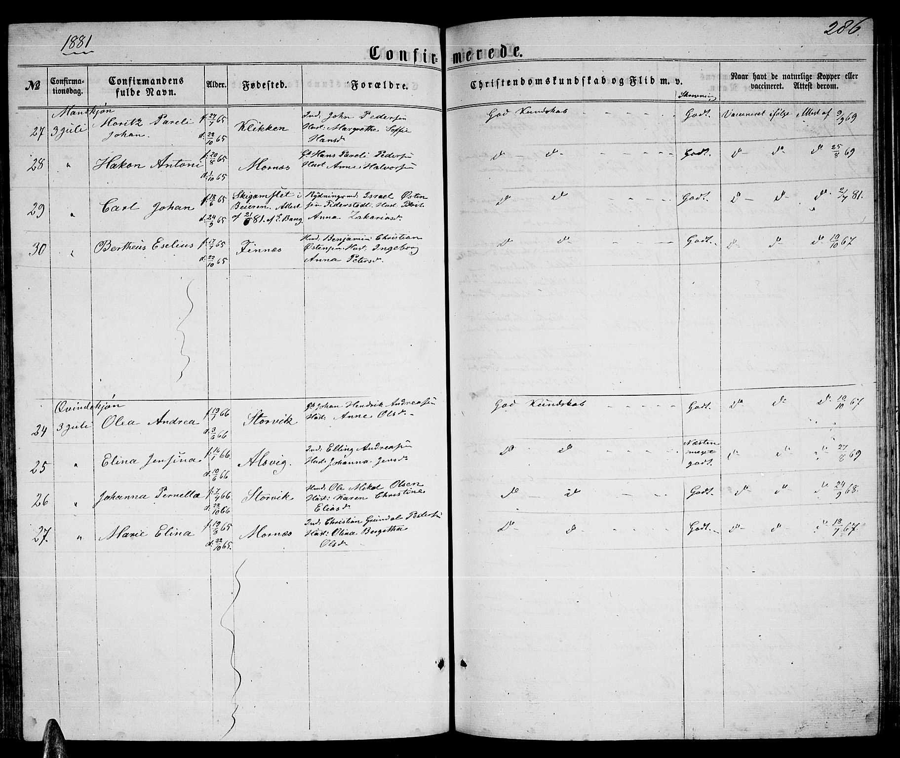 Ministerialprotokoller, klokkerbøker og fødselsregistre - Nordland, AV/SAT-A-1459/805/L0107: Parish register (copy) no. 805C03, 1862-1885, p. 286