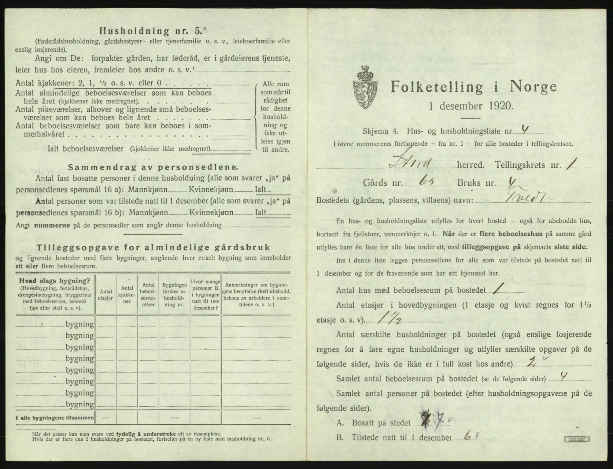 SAB, 1920 census for Stord, 1920, p. 61