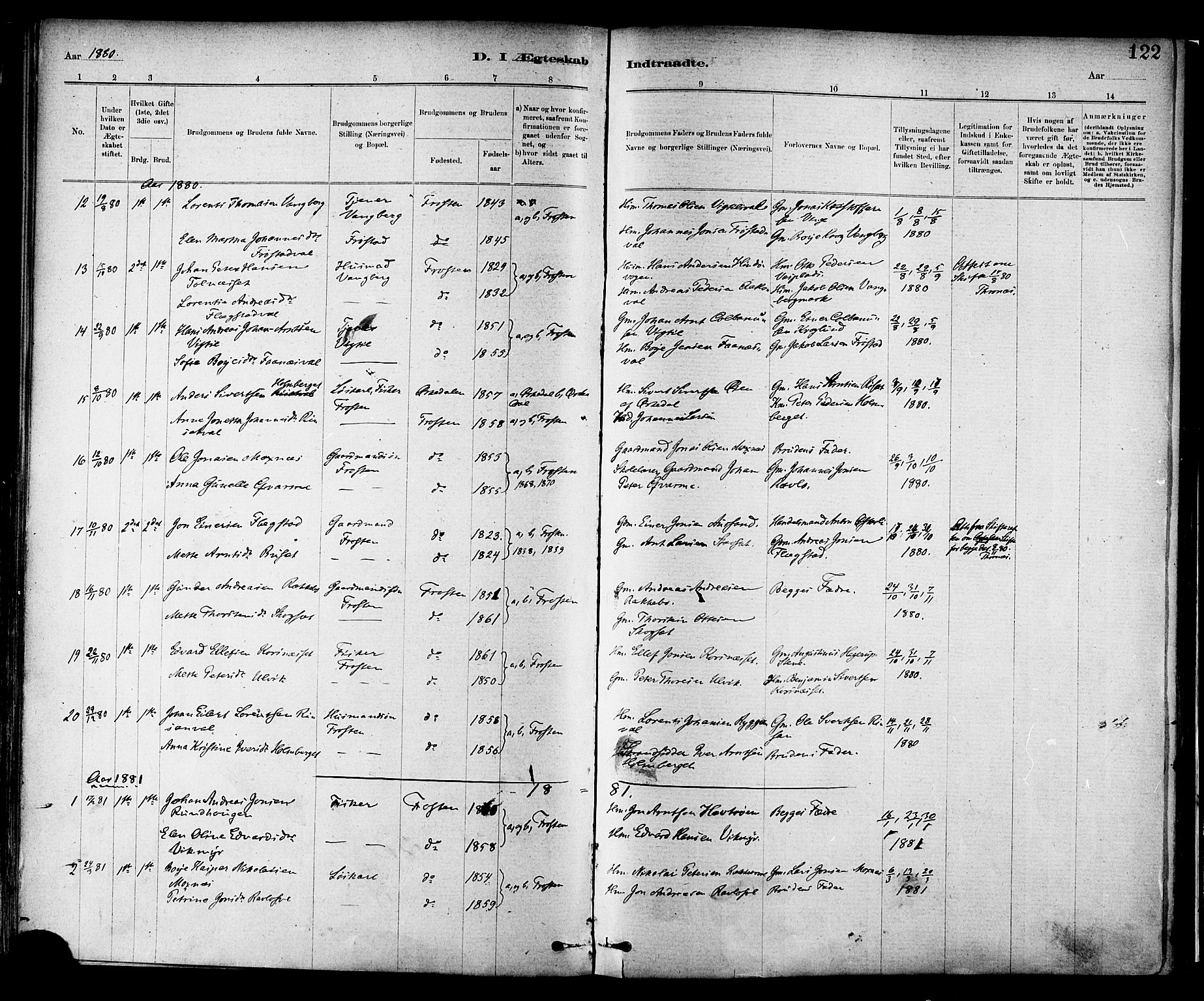 Ministerialprotokoller, klokkerbøker og fødselsregistre - Nord-Trøndelag, SAT/A-1458/713/L0120: Parish register (official) no. 713A09, 1878-1887, p. 122