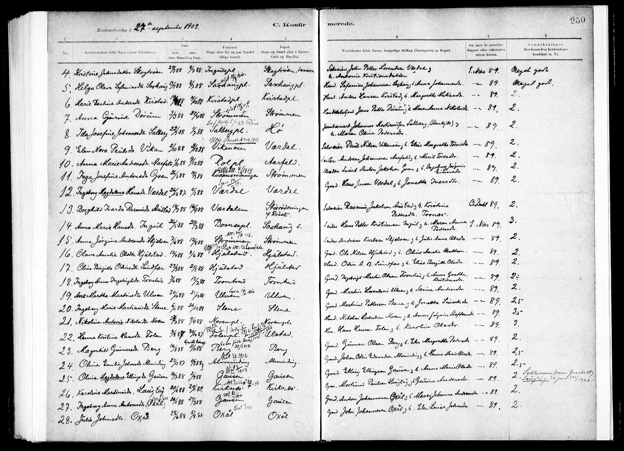 Ministerialprotokoller, klokkerbøker og fødselsregistre - Nord-Trøndelag, SAT/A-1458/730/L0285: Parish register (official) no. 730A10, 1879-1914, p. 250