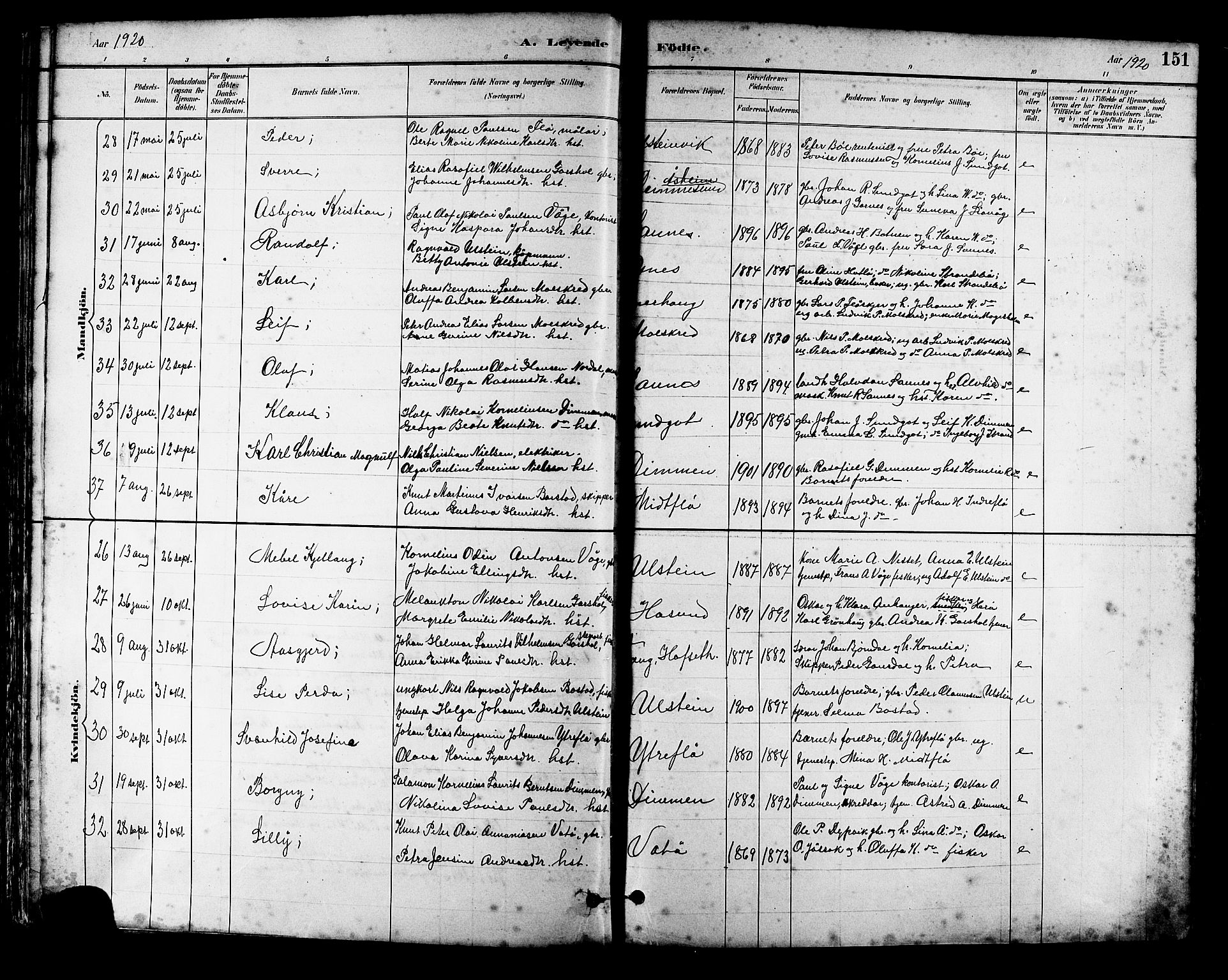 Ministerialprotokoller, klokkerbøker og fødselsregistre - Møre og Romsdal, SAT/A-1454/509/L0112: Parish register (copy) no. 509C02, 1883-1922, p. 151