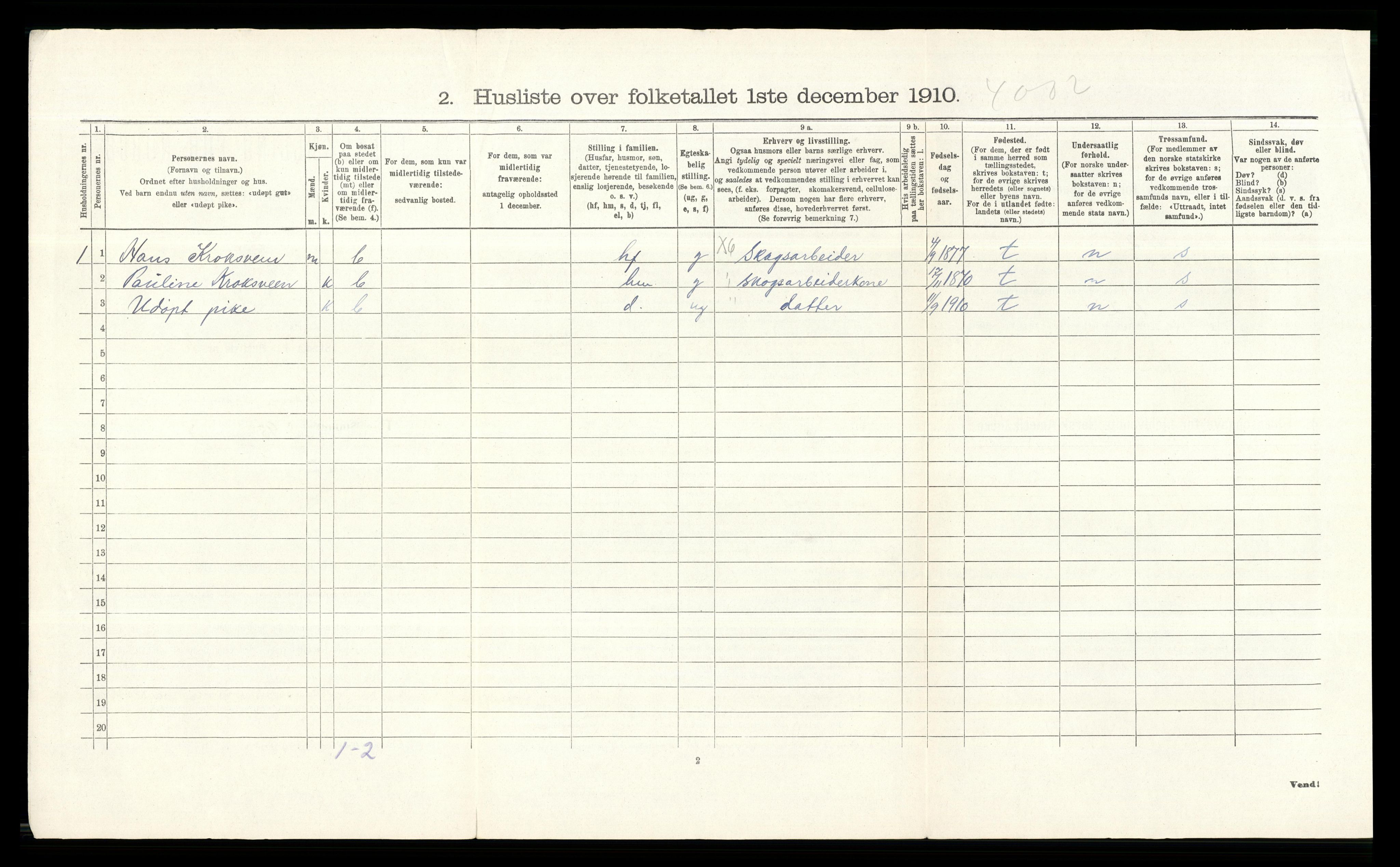 RA, 1910 census for Stange, 1910, p. 1397