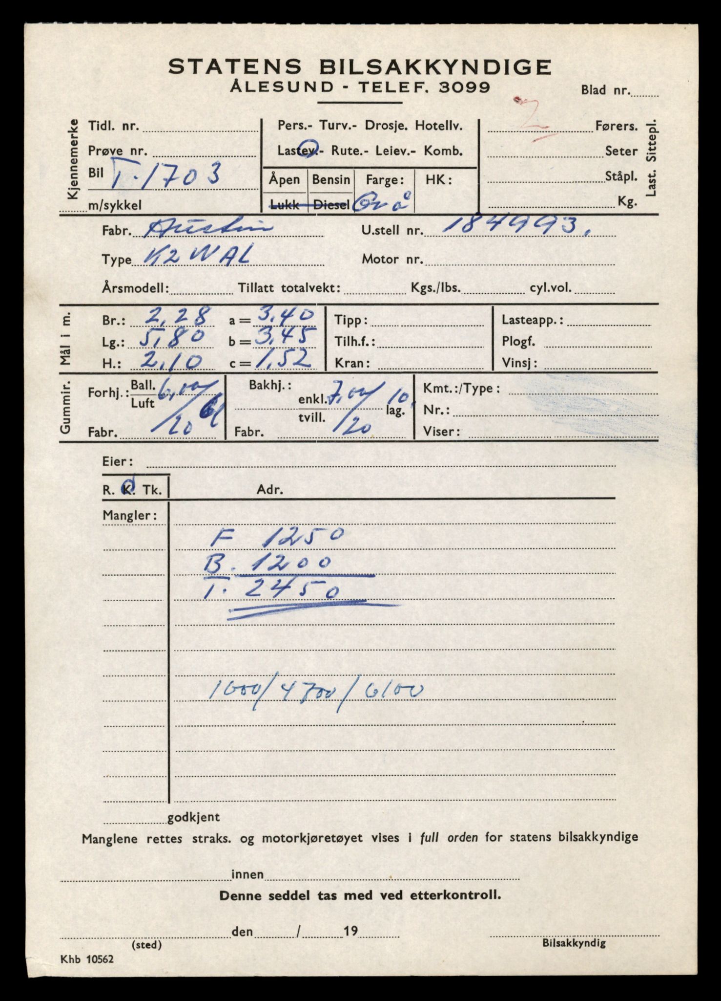 Møre og Romsdal vegkontor - Ålesund trafikkstasjon, AV/SAT-A-4099/F/Fe/L0015: Registreringskort for kjøretøy T 1700 - T 1850, 1927-1998, p. 75