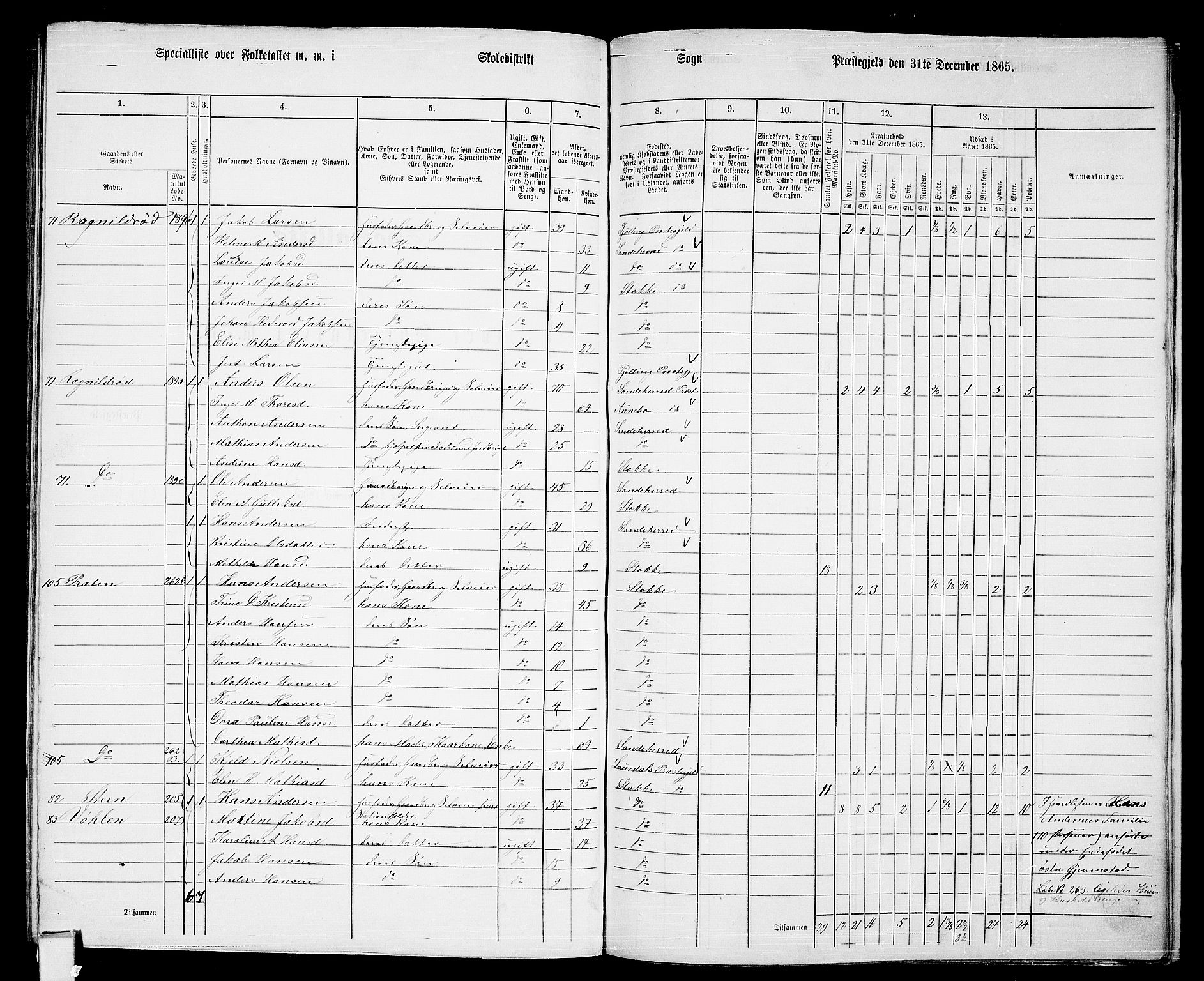 RA, 1865 census for Stokke, 1865, p. 130