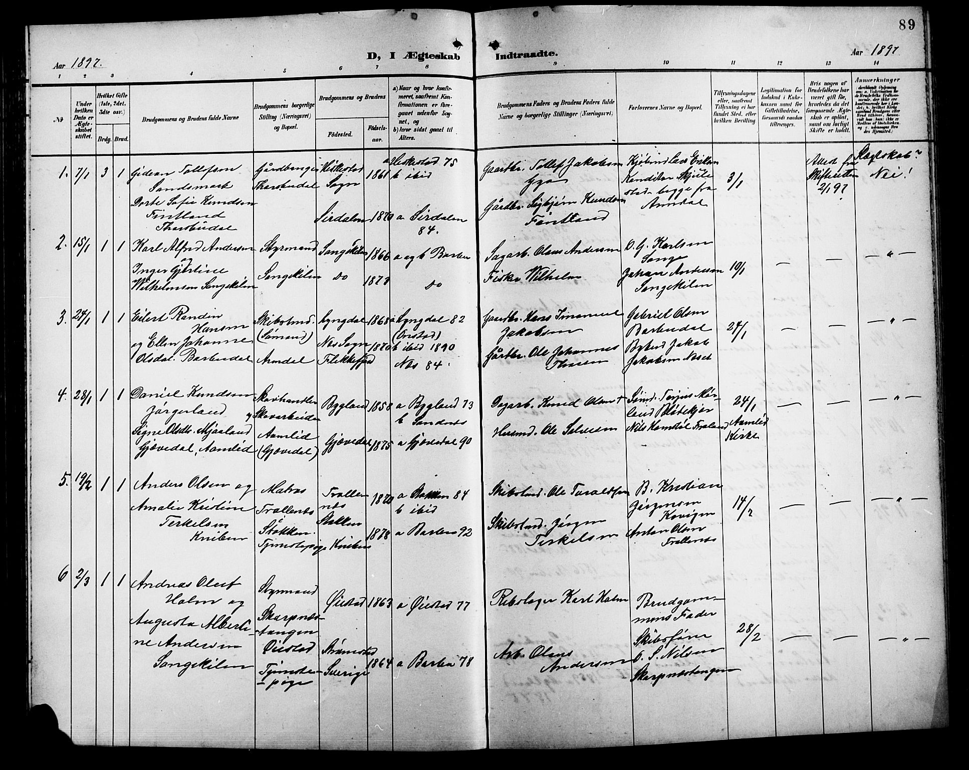 Barbu sokneprestkontor, SAK/1111-0003/F/Fb/L0003: Parish register (copy) no. B 3, 1897-1911, p. 89