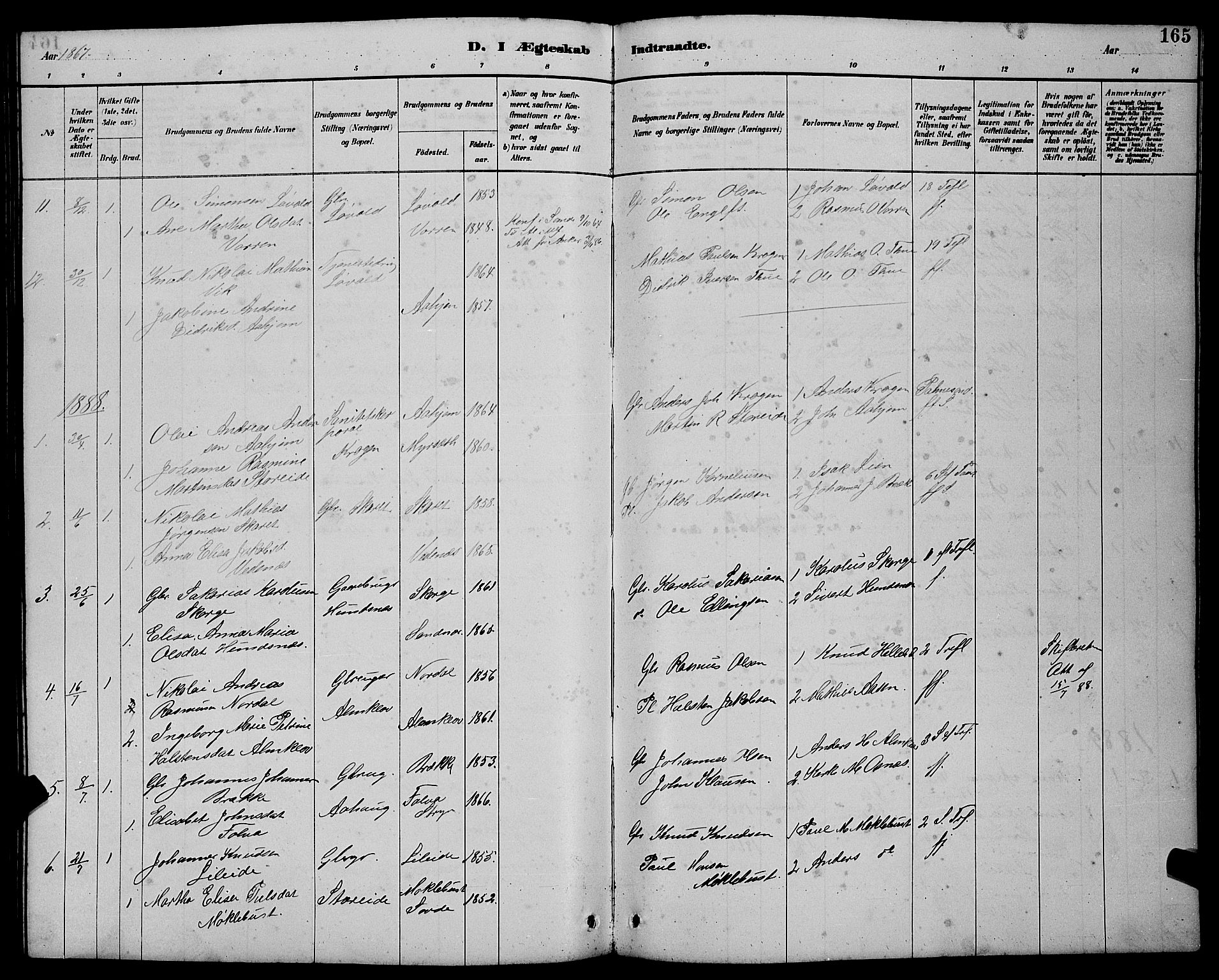 Ministerialprotokoller, klokkerbøker og fødselsregistre - Møre og Romsdal, AV/SAT-A-1454/501/L0017: Parish register (copy) no. 501C03, 1885-1901, p. 165