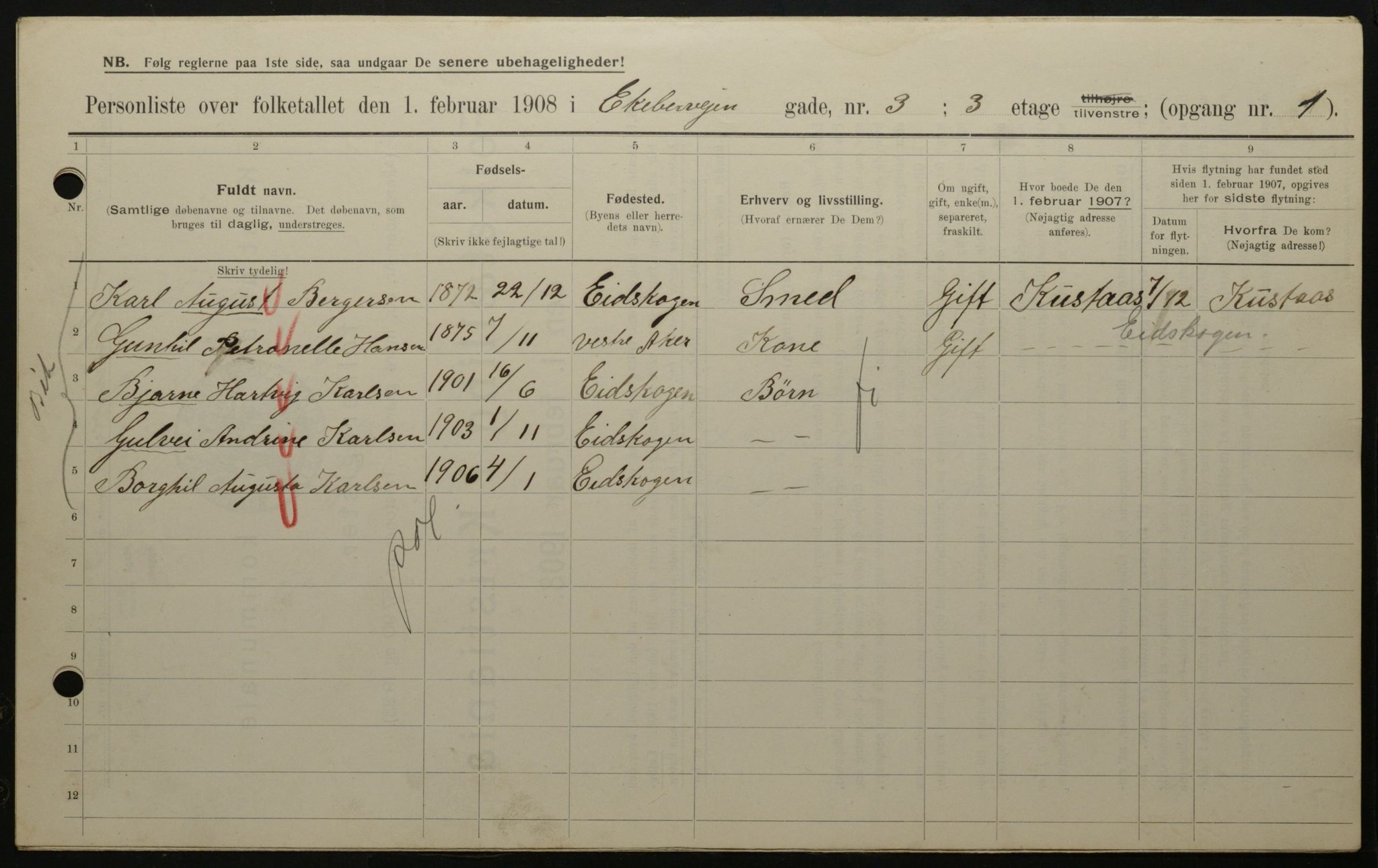 OBA, Municipal Census 1908 for Kristiania, 1908, p. 18447