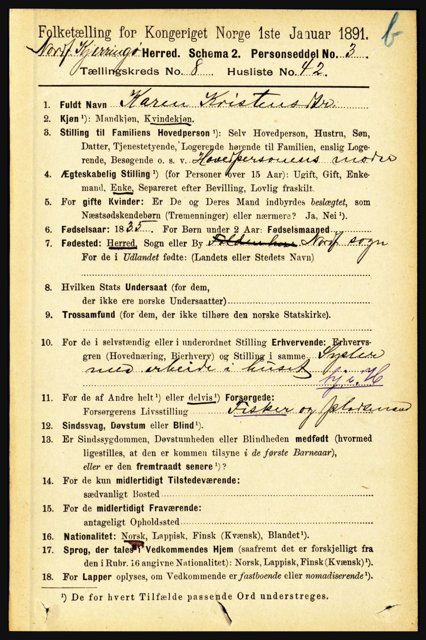 RA, 1891 census for 1846 Nordfold-Kjerringøy, 1891, p. 2197