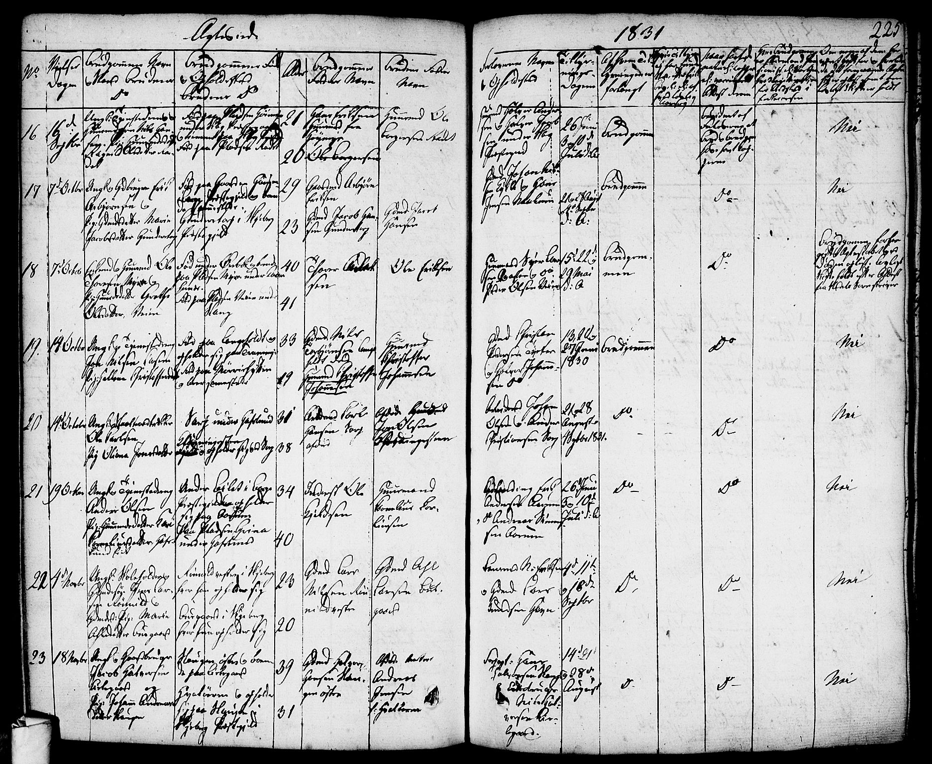 Skjeberg prestekontor Kirkebøker, AV/SAO-A-10923/F/Fa/L0005: Parish register (official) no. I 5, 1830-1845, p. 225