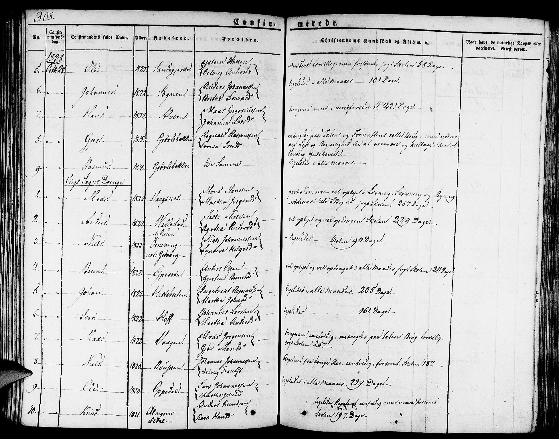 Gaular sokneprestembete, AV/SAB-A-80001/H/Haa: Parish register (official) no. A 3, 1821-1840, p. 308