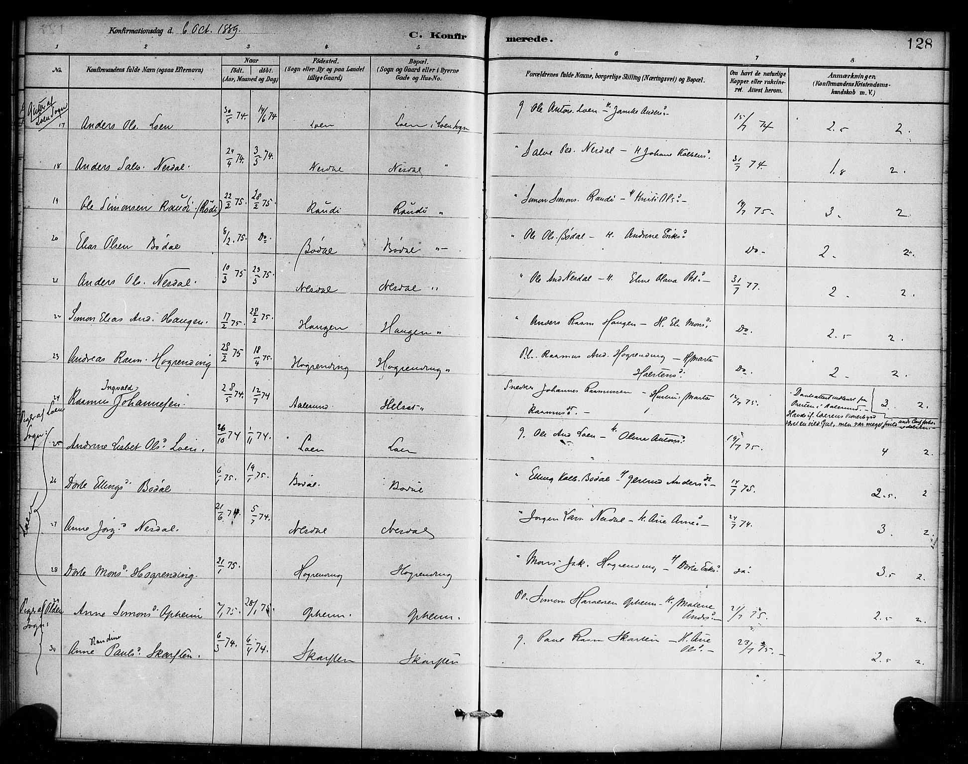 Innvik sokneprestembete, SAB/A-80501: Parish register (official) no. C 1, 1879-1900, p. 128