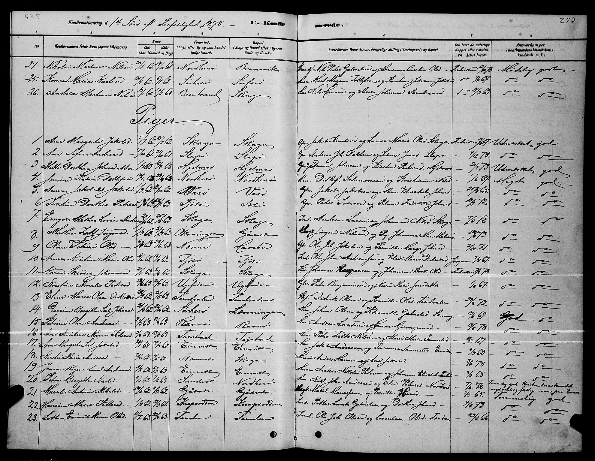 Ministerialprotokoller, klokkerbøker og fødselsregistre - Nordland, AV/SAT-A-1459/834/L0513: Parish register (copy) no. 834C04, 1877-1892, p. 253