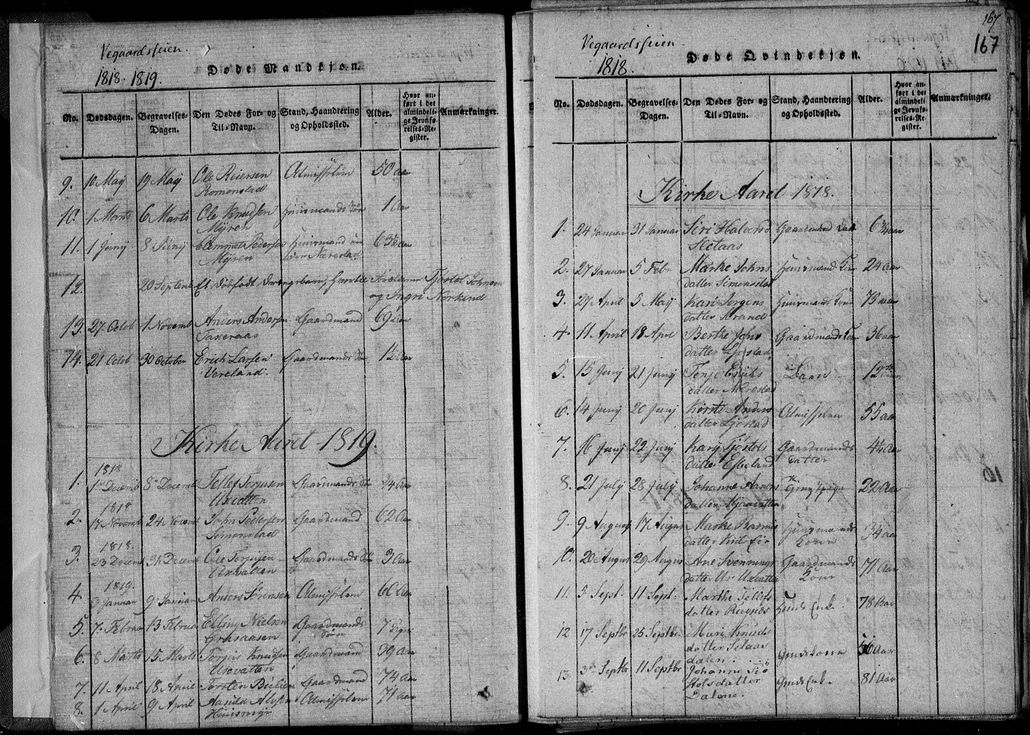 Holt sokneprestkontor, SAK/1111-0021/F/Fa/L0005: Parish register (official) no. A 5, 1813-1821, p. 167