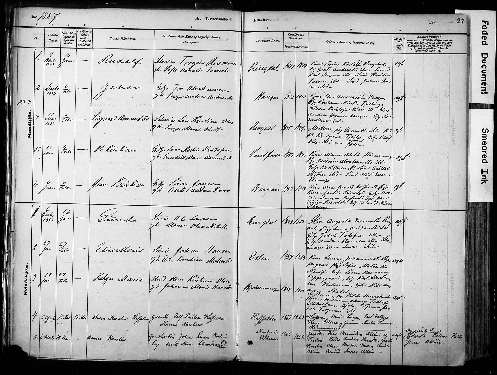 Hedrum kirkebøker, AV/SAKO-A-344/F/Fa/L0009: Parish register (official) no. I 9, 1881-1903, p. 27