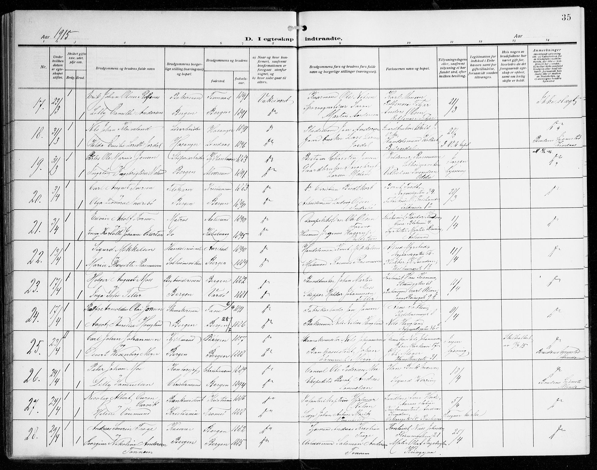 Johanneskirken sokneprestembete, AV/SAB-A-76001/H/Haa/L0013: Parish register (official) no. D 2, 1912-1929, p. 35