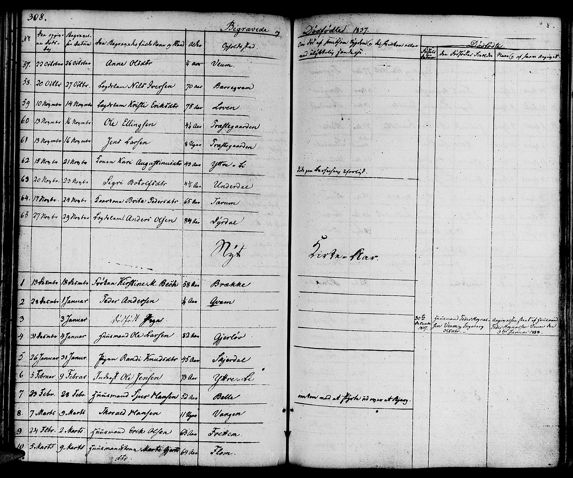Aurland sokneprestembete, SAB/A-99937/H/Ha/Haa/L0006: Parish register (official) no. A 6, 1821-1859, p. 308