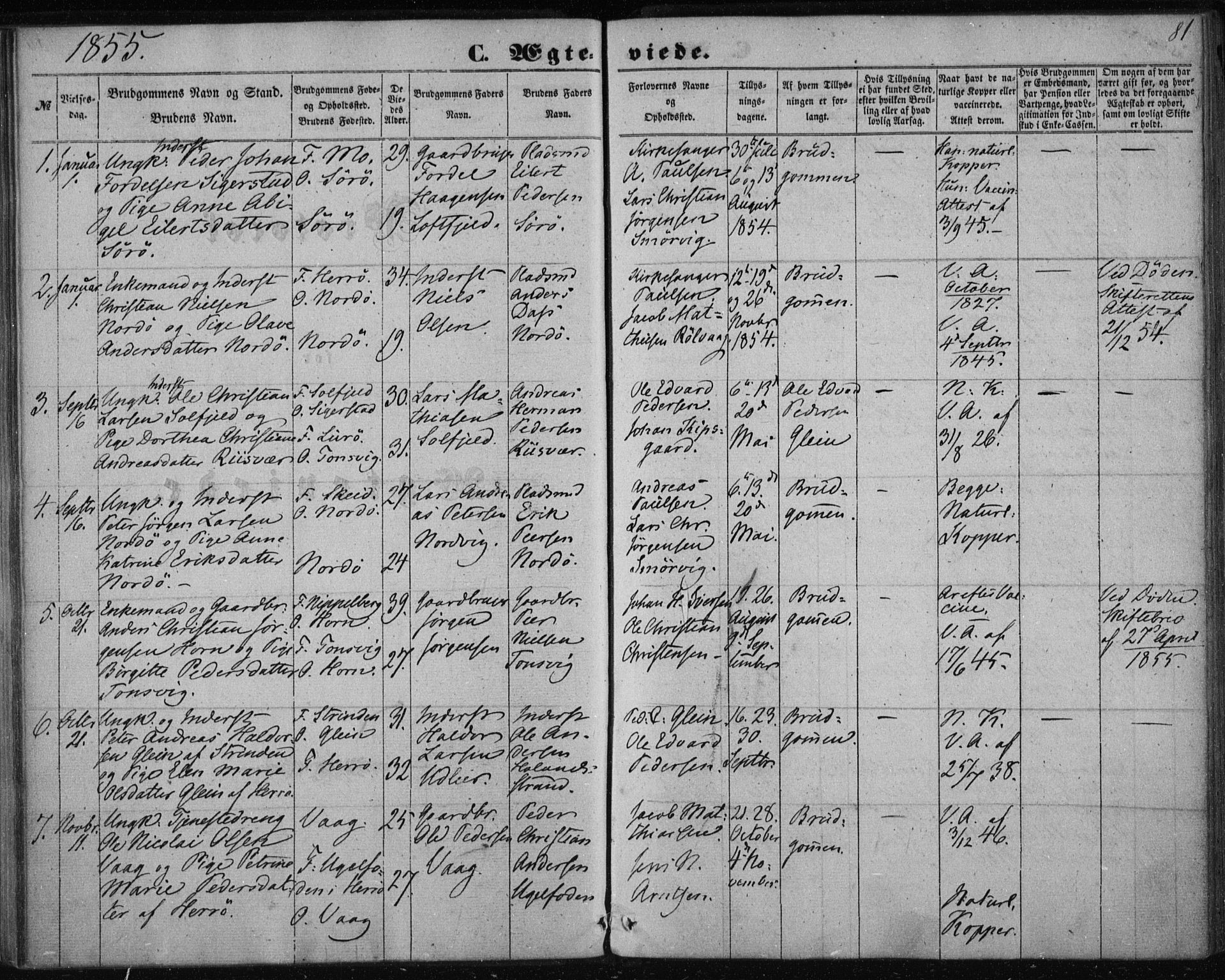 Ministerialprotokoller, klokkerbøker og fødselsregistre - Nordland, AV/SAT-A-1459/835/L0523: Parish register (official) no. 835A01, 1855-1865, p. 81