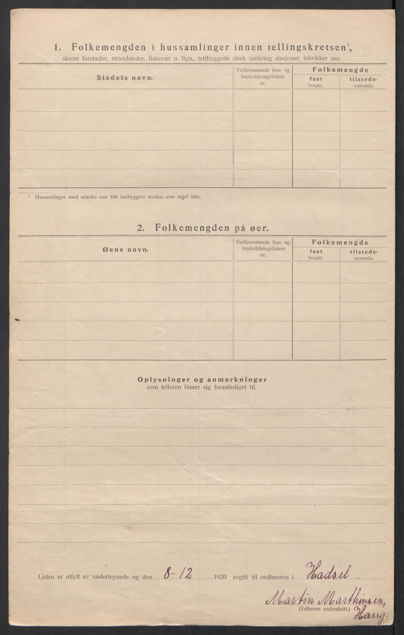 SAT, 1920 census for Hadsel, 1920, p. 46