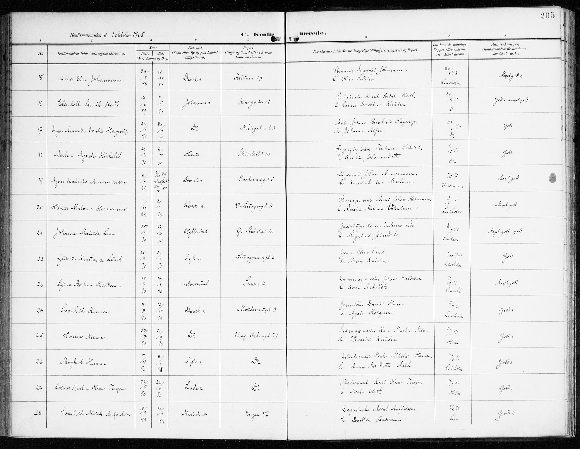 Domkirken sokneprestembete, AV/SAB-A-74801/H/Haa/L0031: Parish register (official) no. C 6, 1898-1915, p. 205