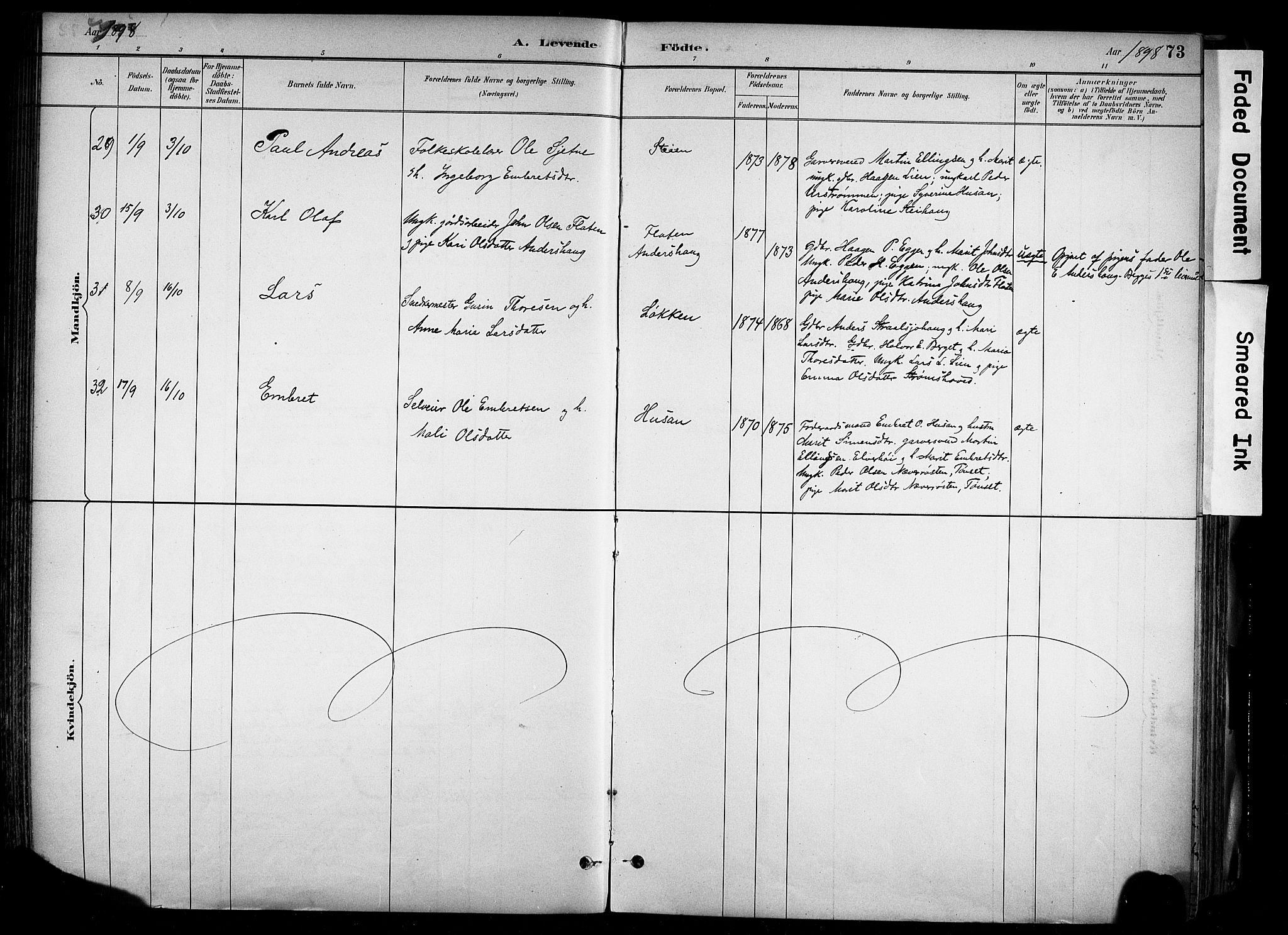 Alvdal prestekontor, AV/SAH-PREST-060/H/Ha/Haa/L0002: Parish register (official) no. 2, 1883-1906, p. 73