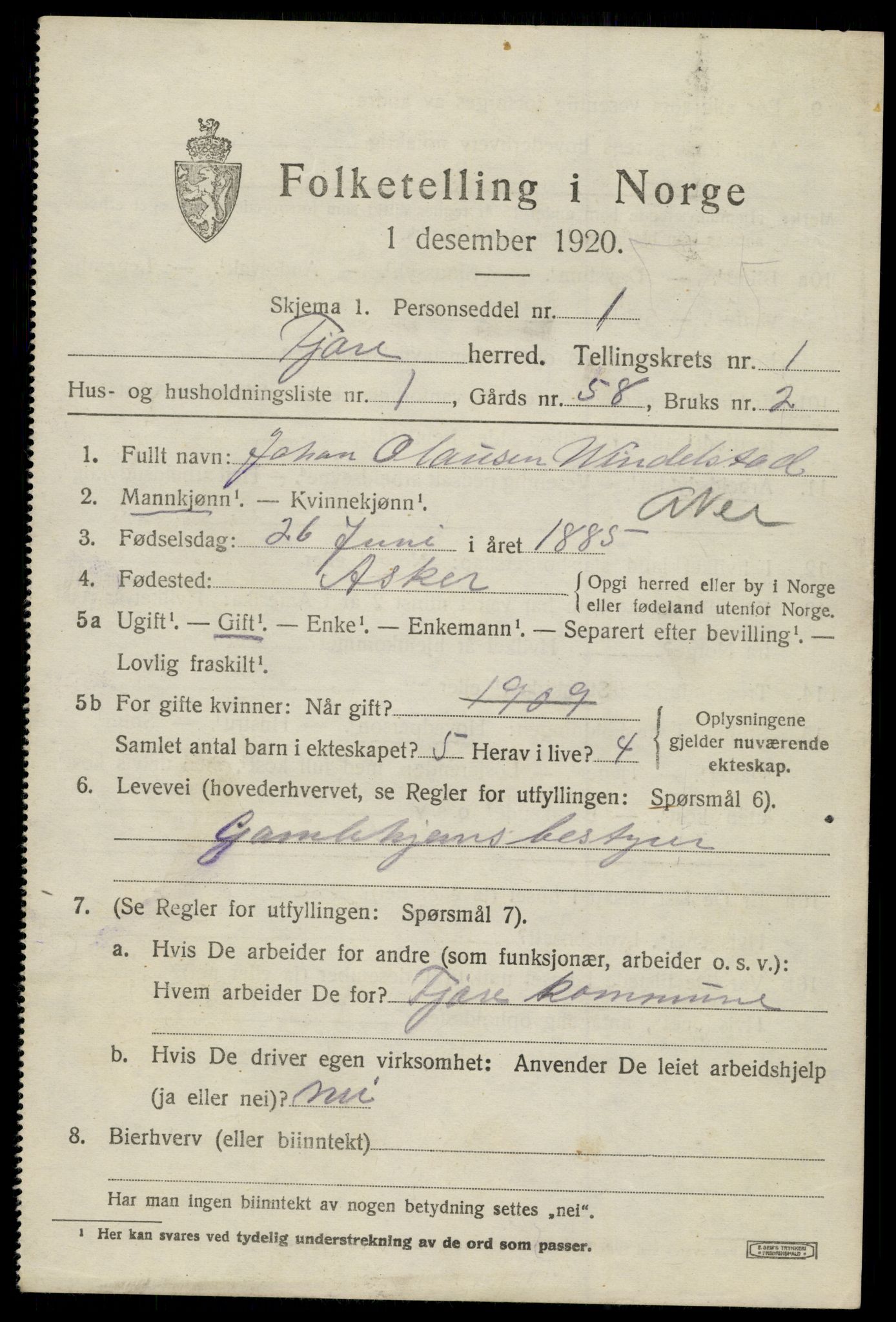 SAK, 1920 census for Fjære, 1920, p. 2115