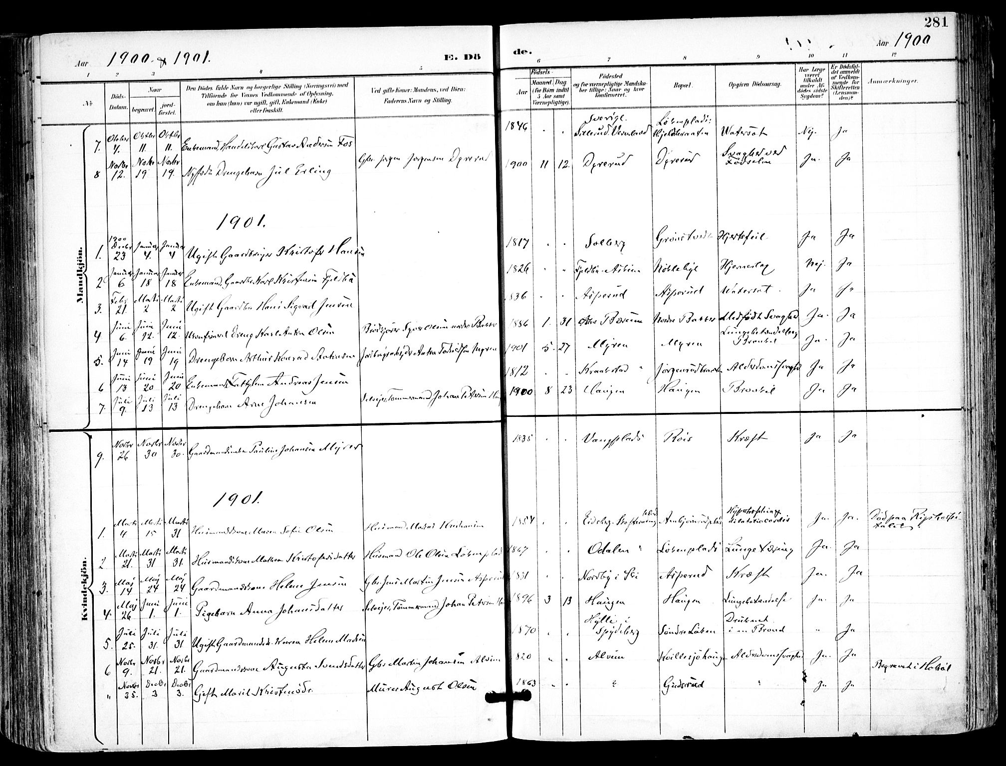 Kråkstad prestekontor Kirkebøker, AV/SAO-A-10125a/F/Fa/L0010: Parish register (official) no. I 10, 1893-1931, p. 281