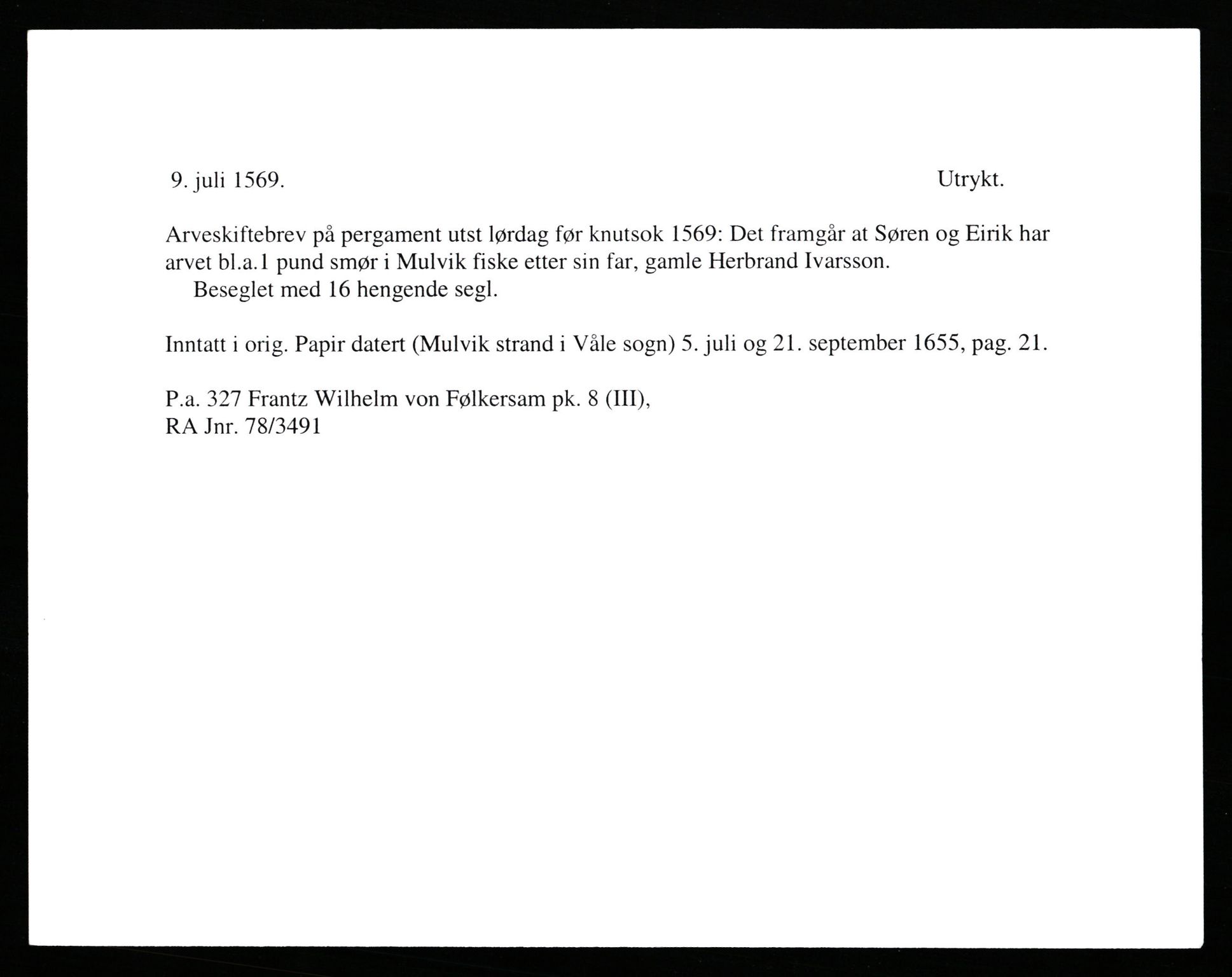 Riksarkivets diplomsamling, AV/RA-EA-5965/F35/F35b/L0002: Riksarkivets diplomer, seddelregister, 1567-1583, p. 55