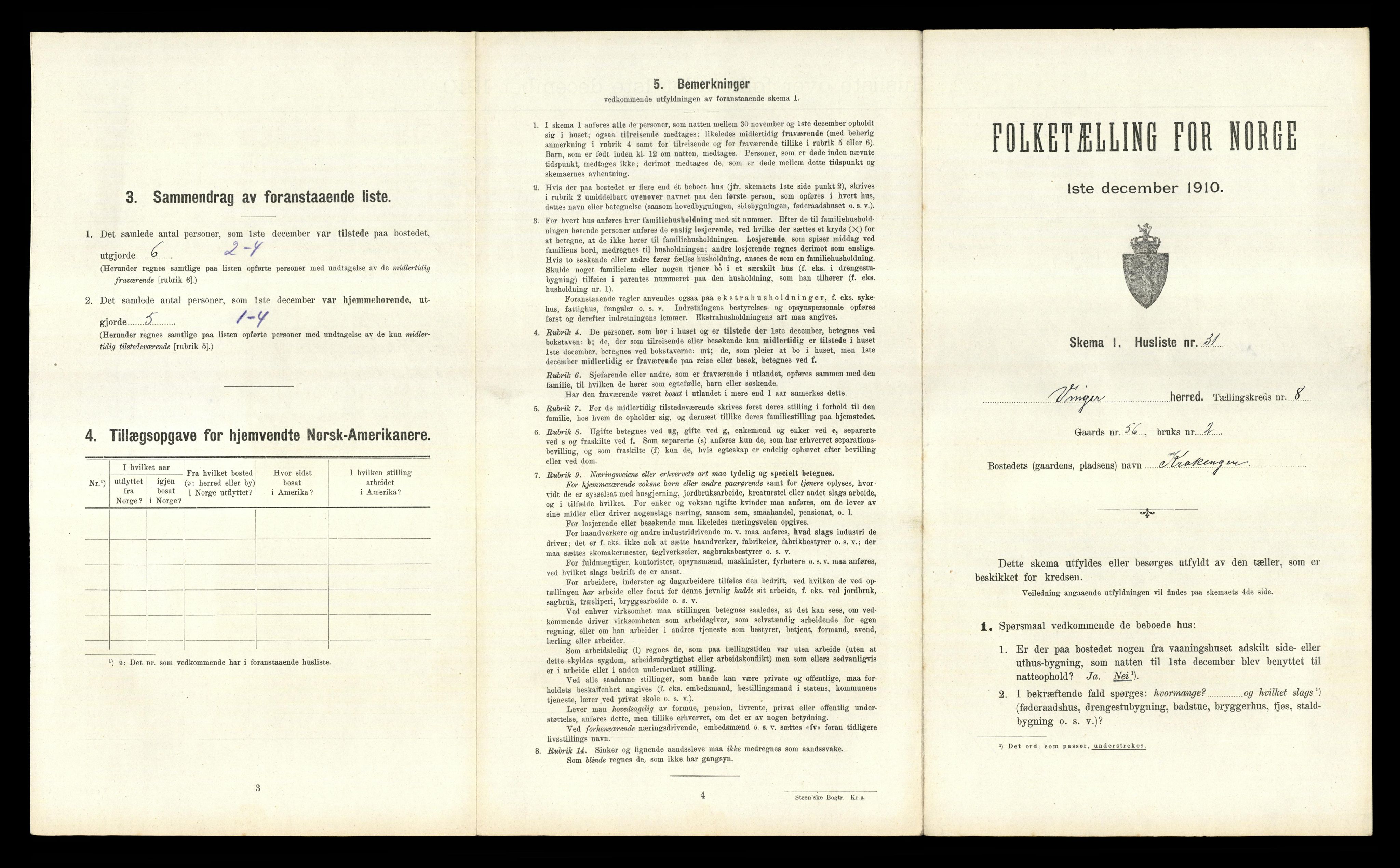 RA, 1910 census for Vinger, 1910, p. 1001