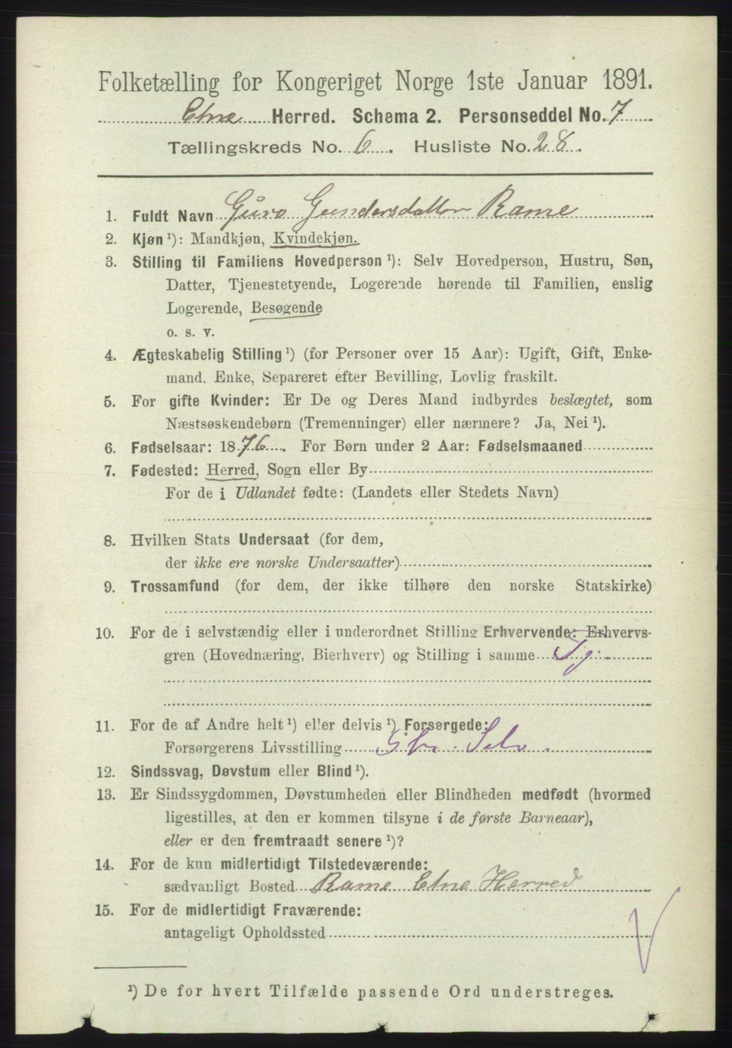 RA, 1891 census for 1211 Etne, 1891, p. 1350