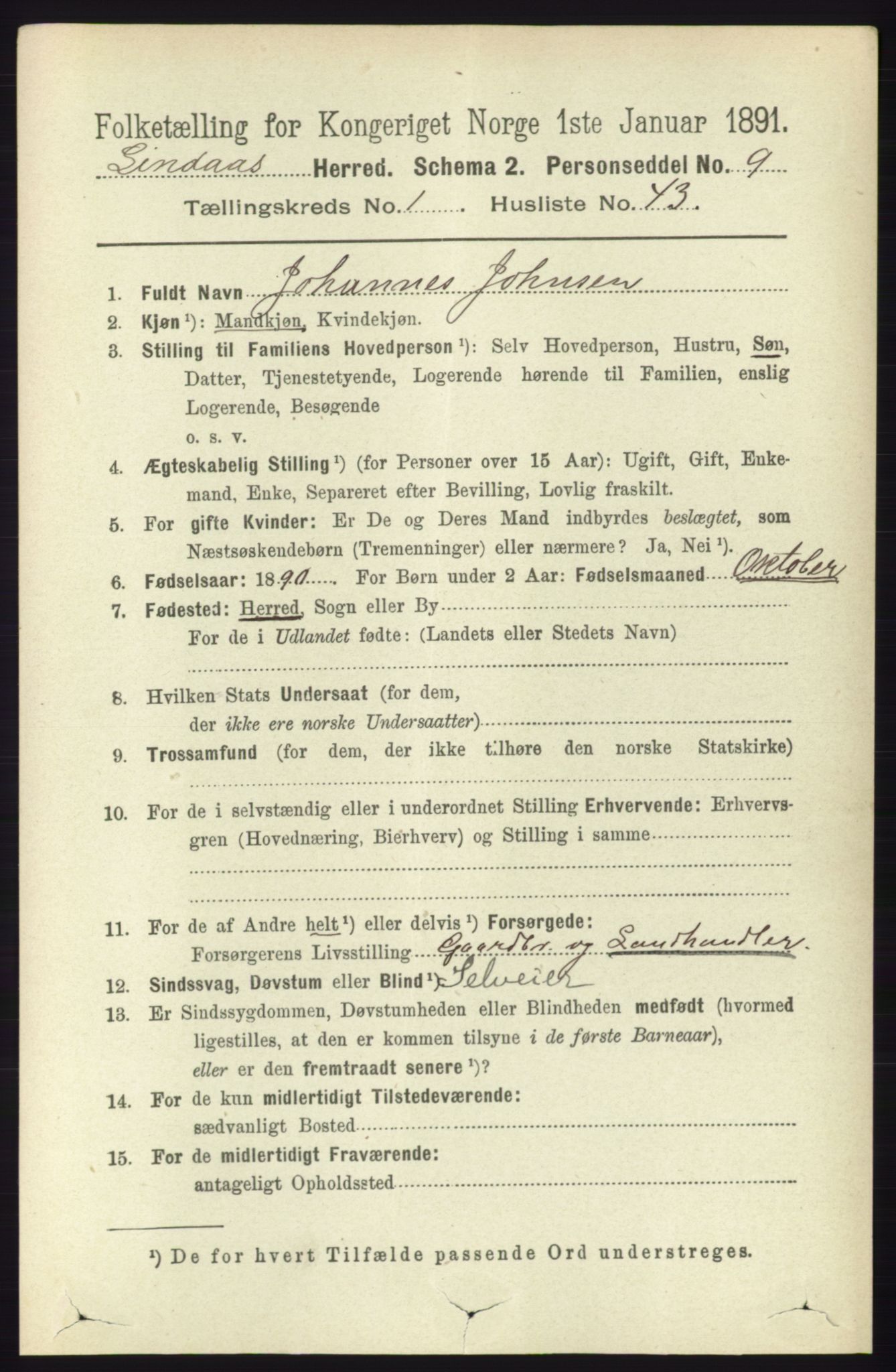 RA, 1891 census for 1263 Lindås, 1891, p. 363