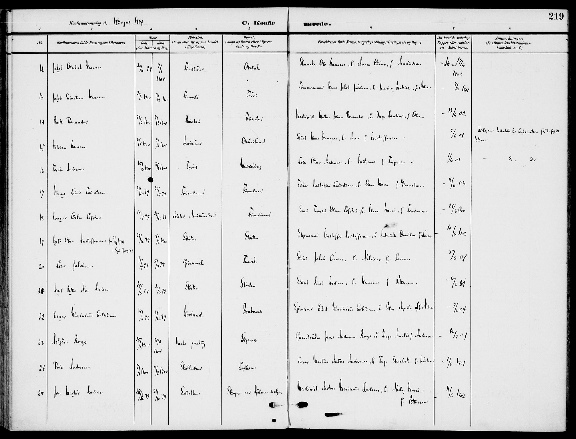 Nøtterøy kirkebøker, AV/SAKO-A-354/F/Fa/L0010: Parish register (official) no. I 10, 1908-1919, p. 219