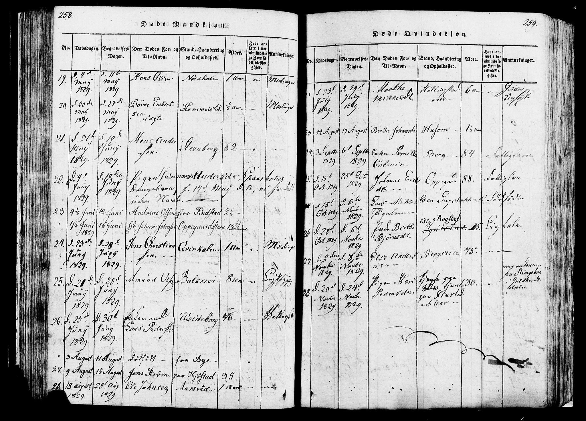 Løten prestekontor, SAH/PREST-022/K/Ka/L0005: Parish register (official) no. 5, 1814-1832, p. 258-259