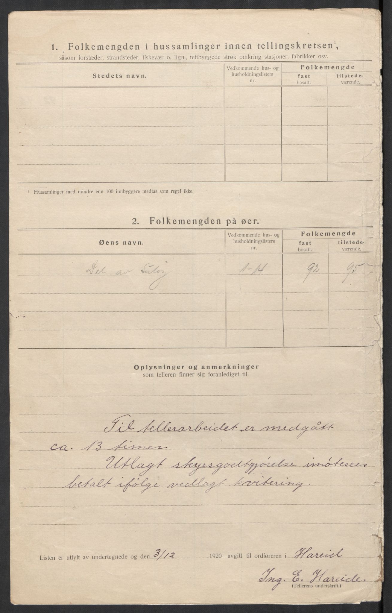 SAT, 1920 census for Hareid, 1920, p. 20