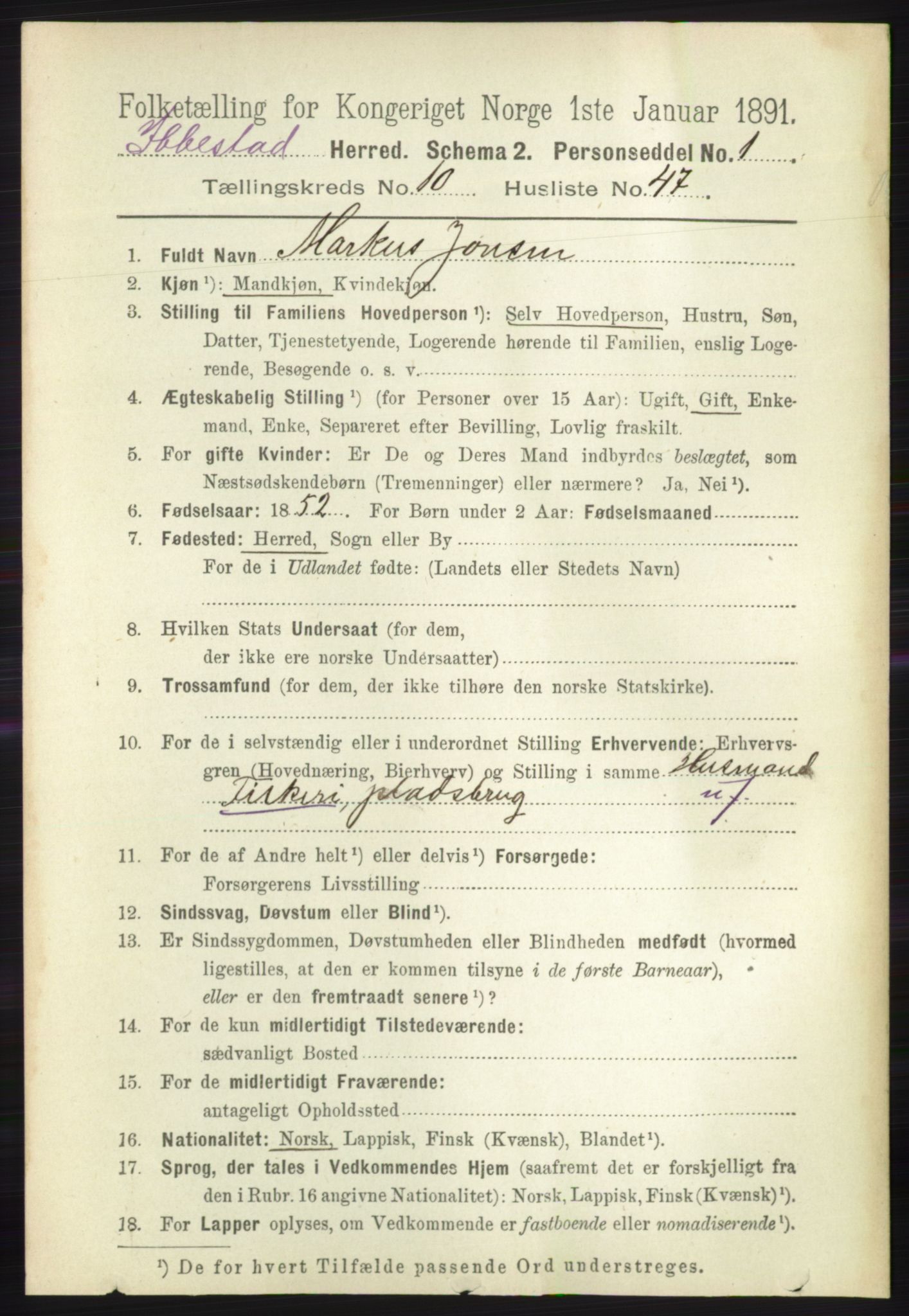 RA, 1891 census for 1917 Ibestad, 1891, p. 7170