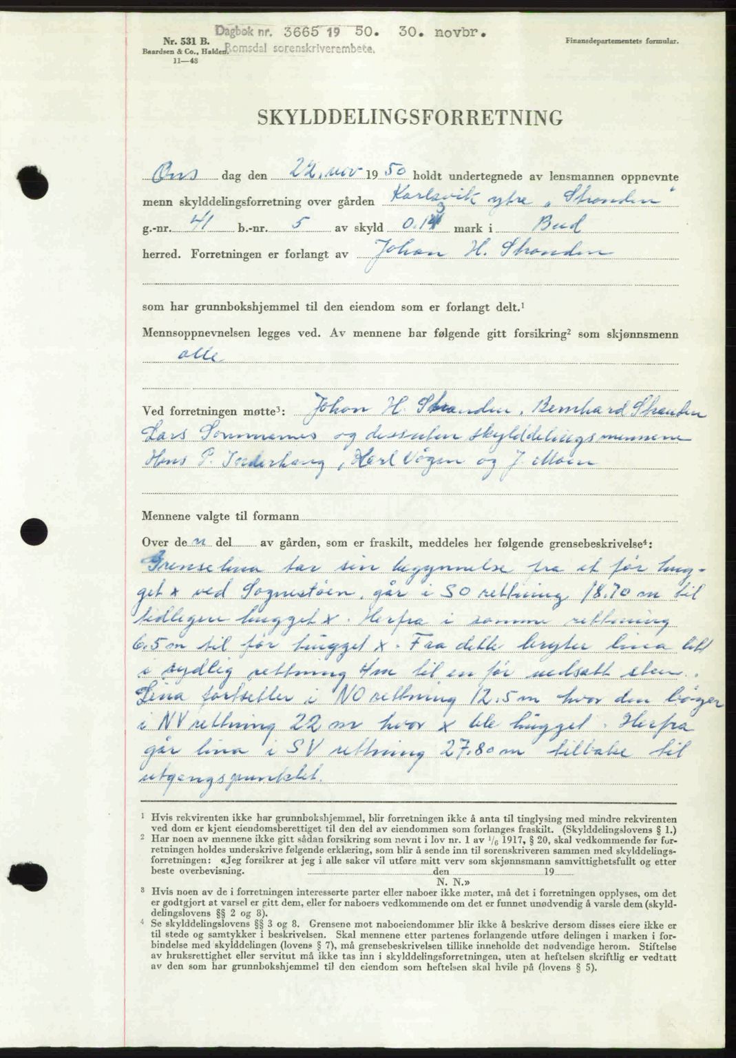 Romsdal sorenskriveri, AV/SAT-A-4149/1/2/2C: Mortgage book no. A34, 1950-1950, Diary no: : 3665/1950