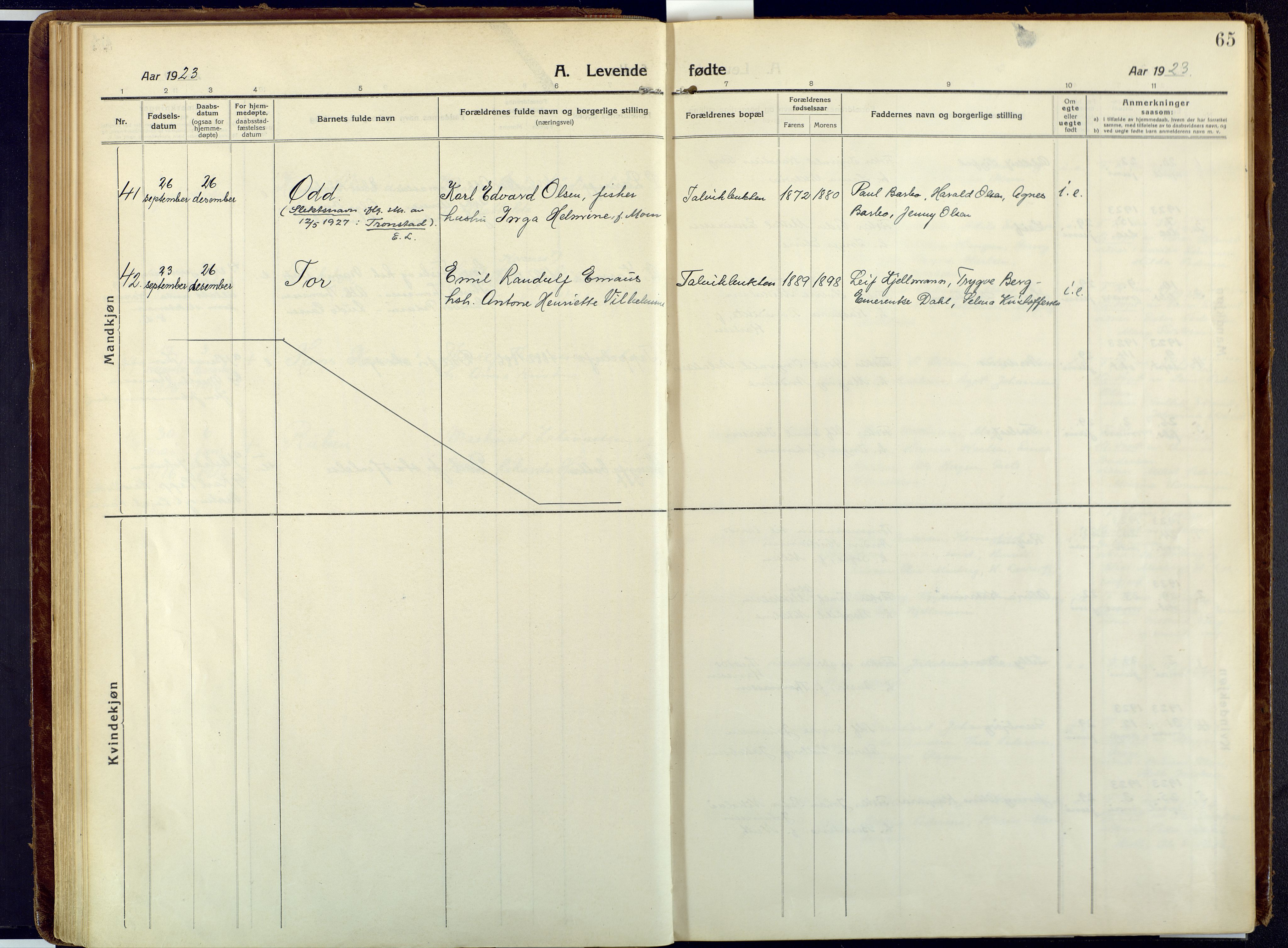 Talvik sokneprestkontor, AV/SATØ-S-1337/H/Ha/L0018kirke: Parish register (official) no. 18, 1915-1924, p. 65