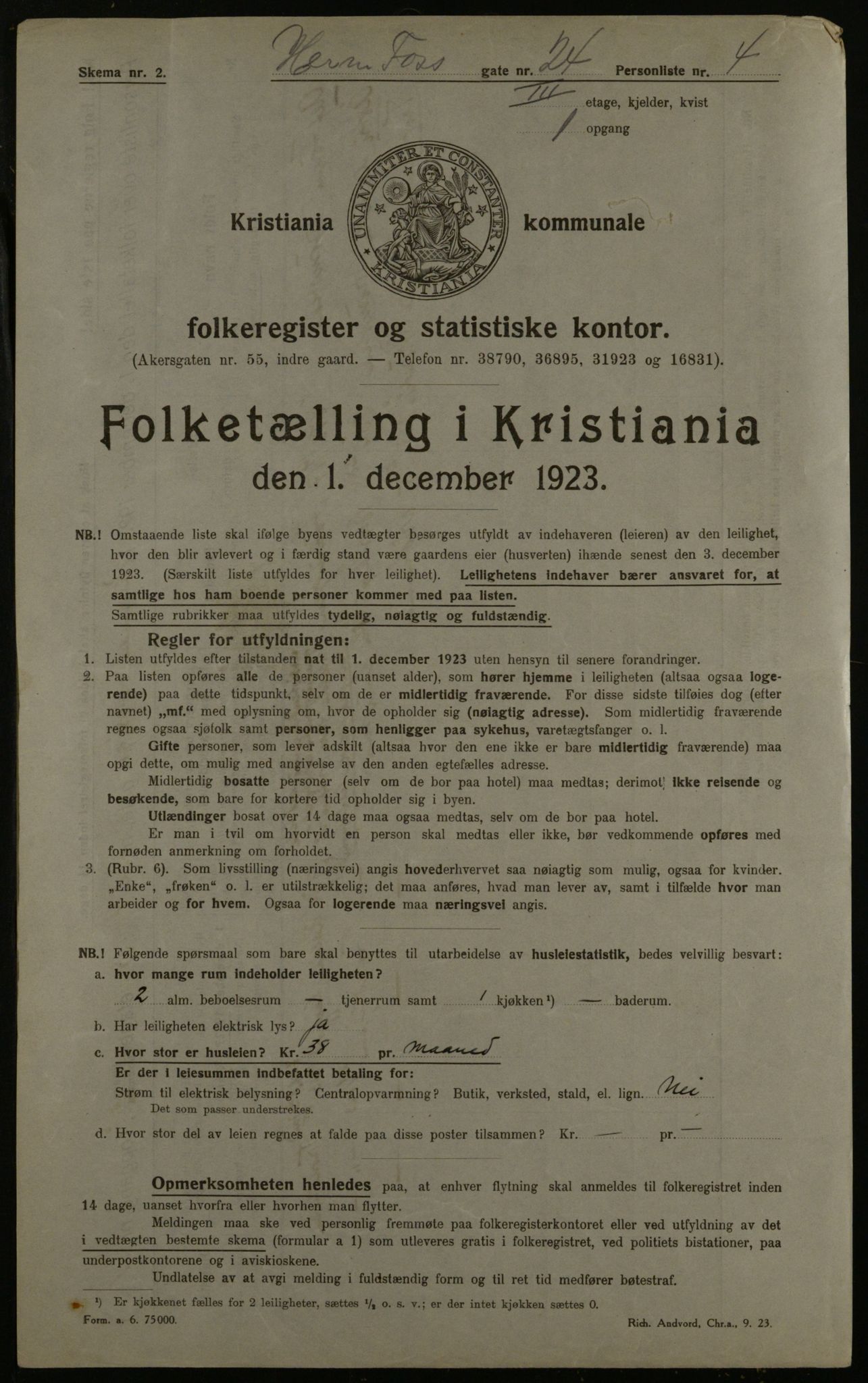 OBA, Municipal Census 1923 for Kristiania, 1923, p. 43816