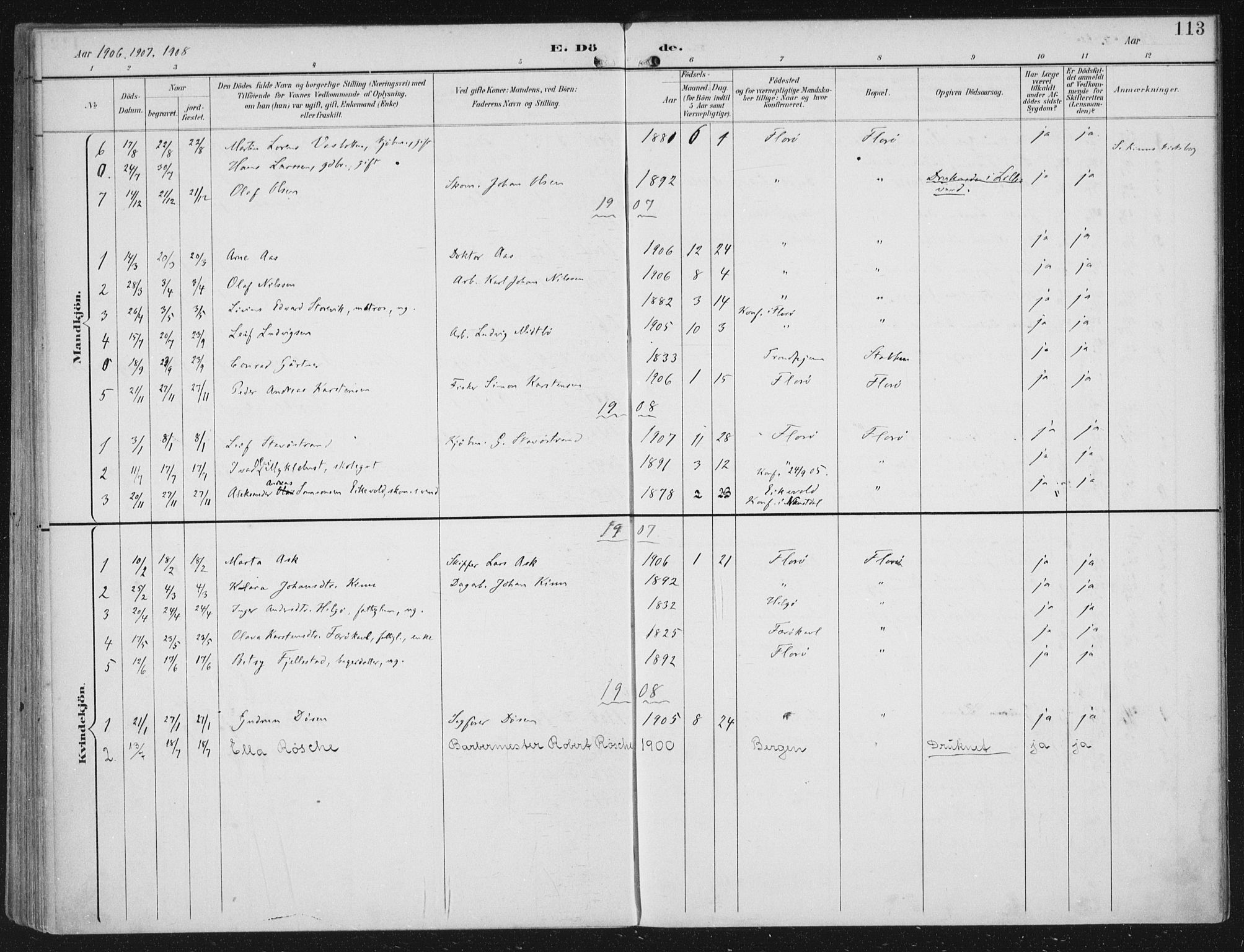 Kinn sokneprestembete, AV/SAB-A-80801/H/Haa/Haac/L0002: Parish register (official) no. C 2, 1895-1916, p. 113