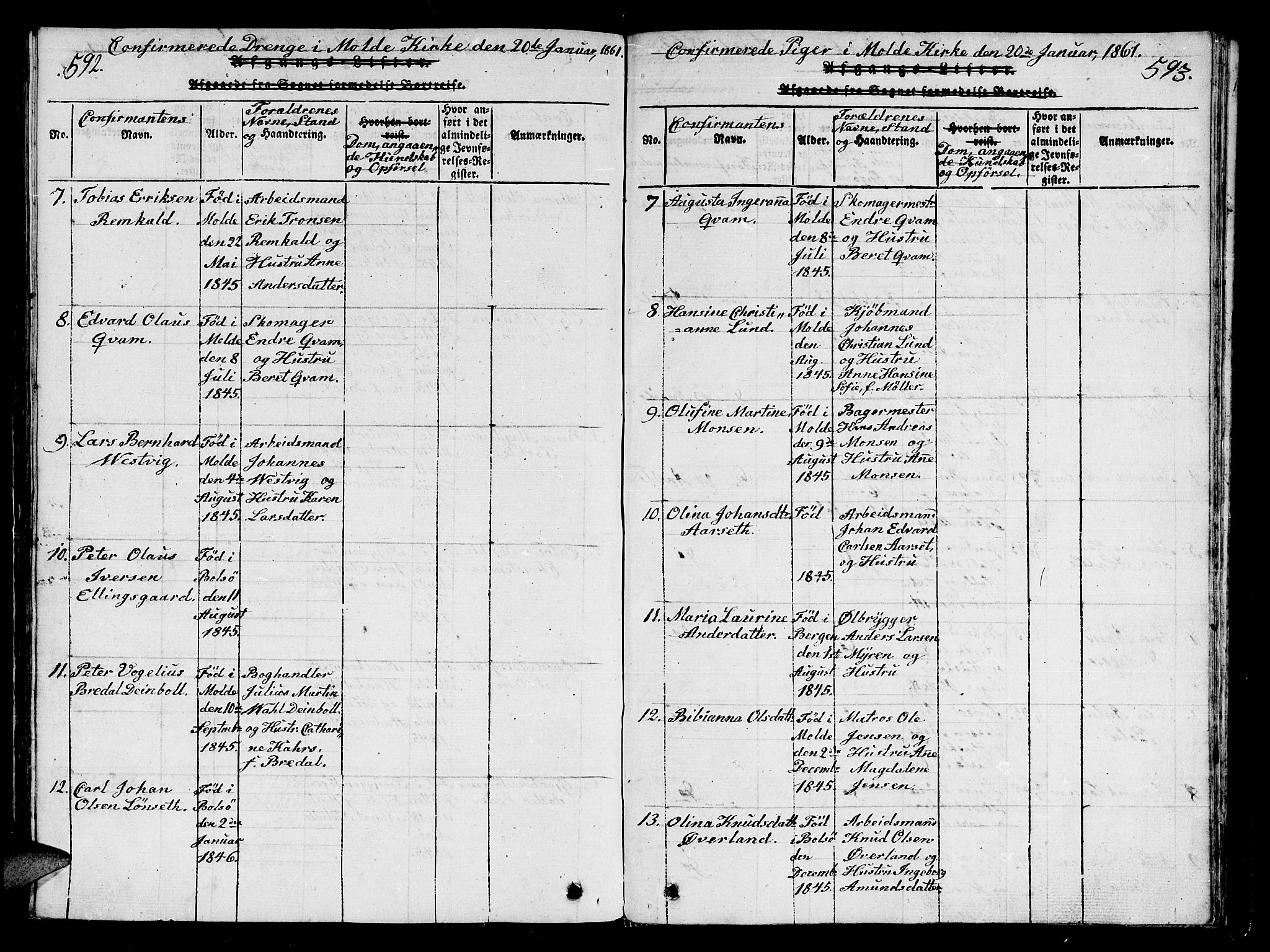 Ministerialprotokoller, klokkerbøker og fødselsregistre - Møre og Romsdal, SAT/A-1454/558/L0700: Parish register (copy) no. 558C01, 1818-1868, p. 592-593