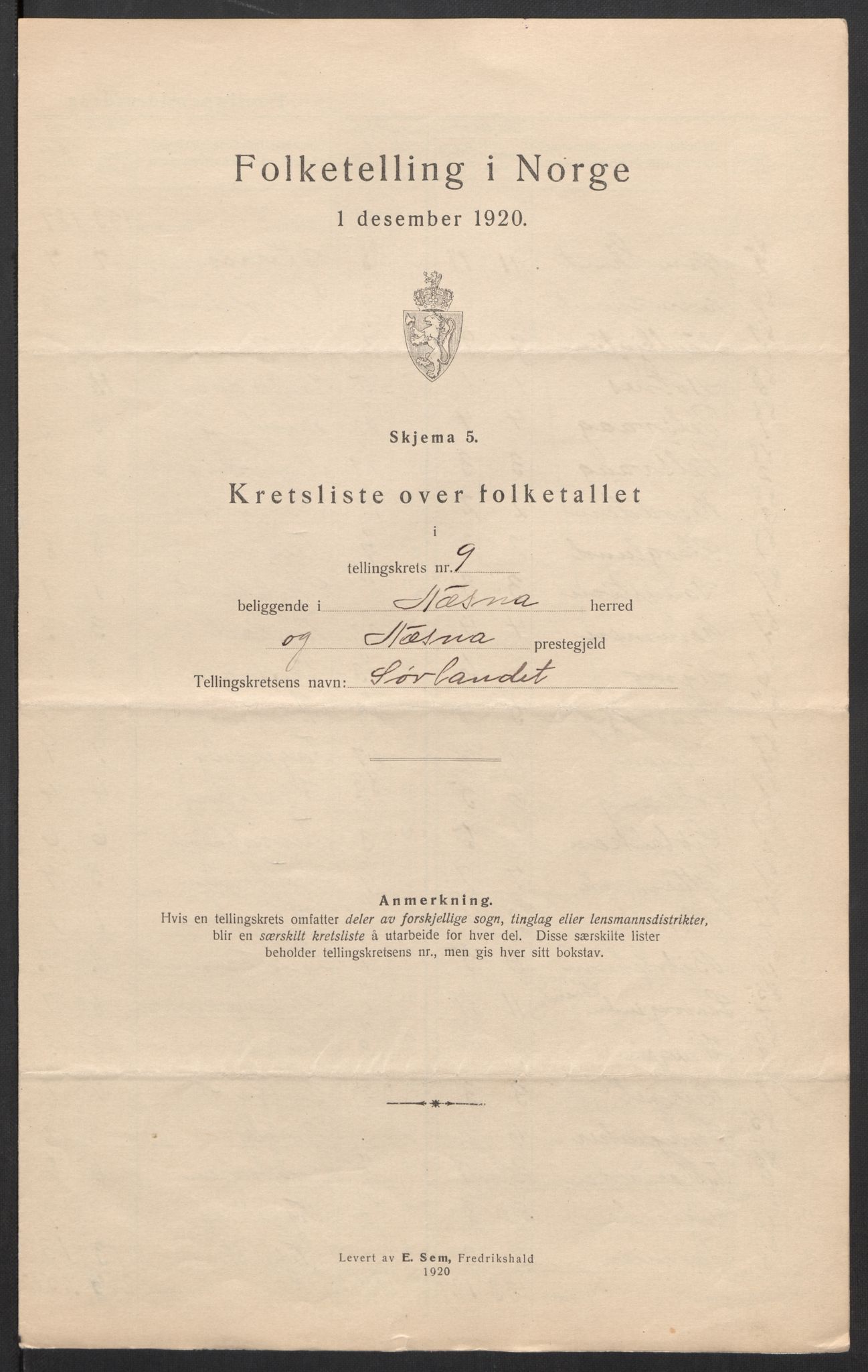 SAT, 1920 census for Nesna, 1920, p. 25