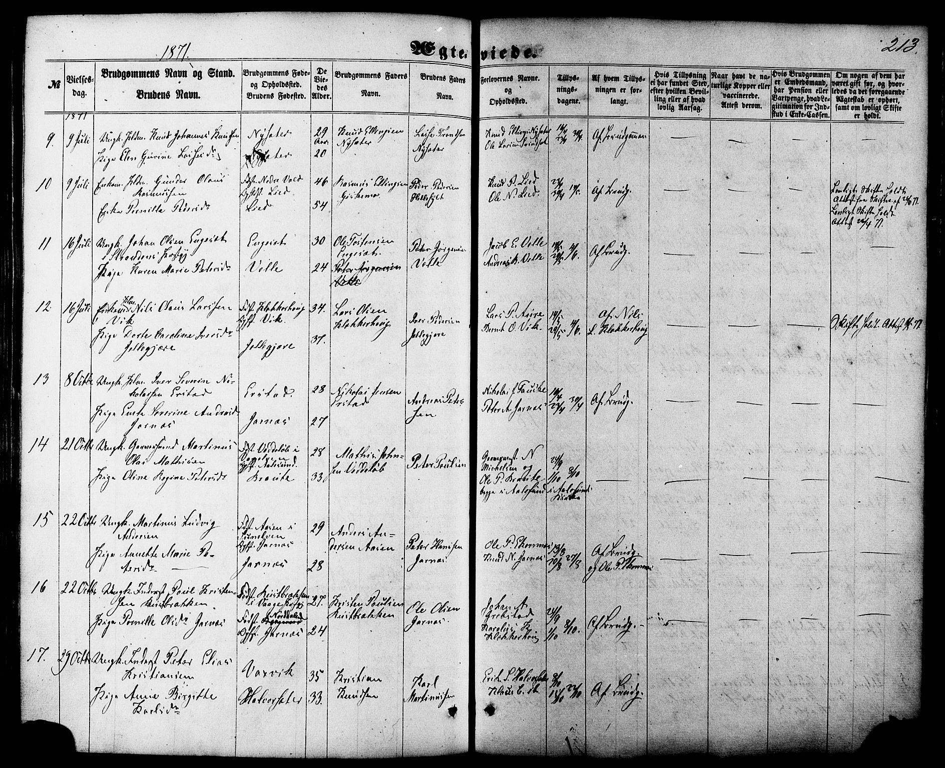 Ministerialprotokoller, klokkerbøker og fødselsregistre - Møre og Romsdal, SAT/A-1454/522/L0314: Parish register (official) no. 522A09, 1863-1877, p. 213