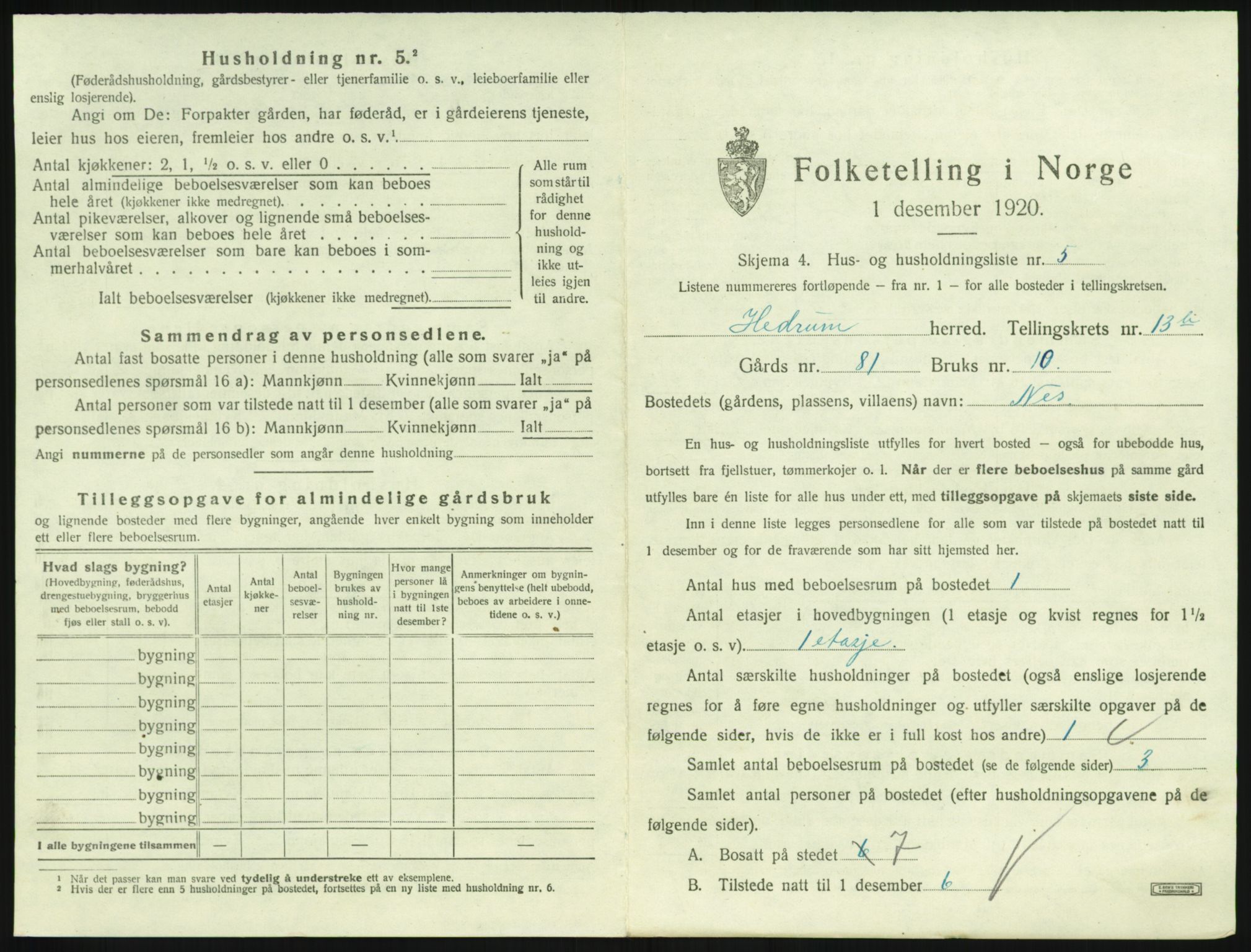 SAKO, 1920 census for Hedrum, 1920, p. 1211