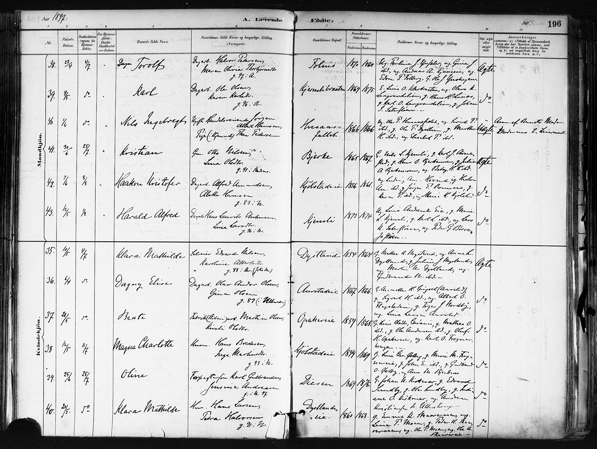 Nes prestekontor Kirkebøker, AV/SAO-A-10410/F/Fa/L0010: Parish register (official) no. I 10, 1883-1898, p. 196