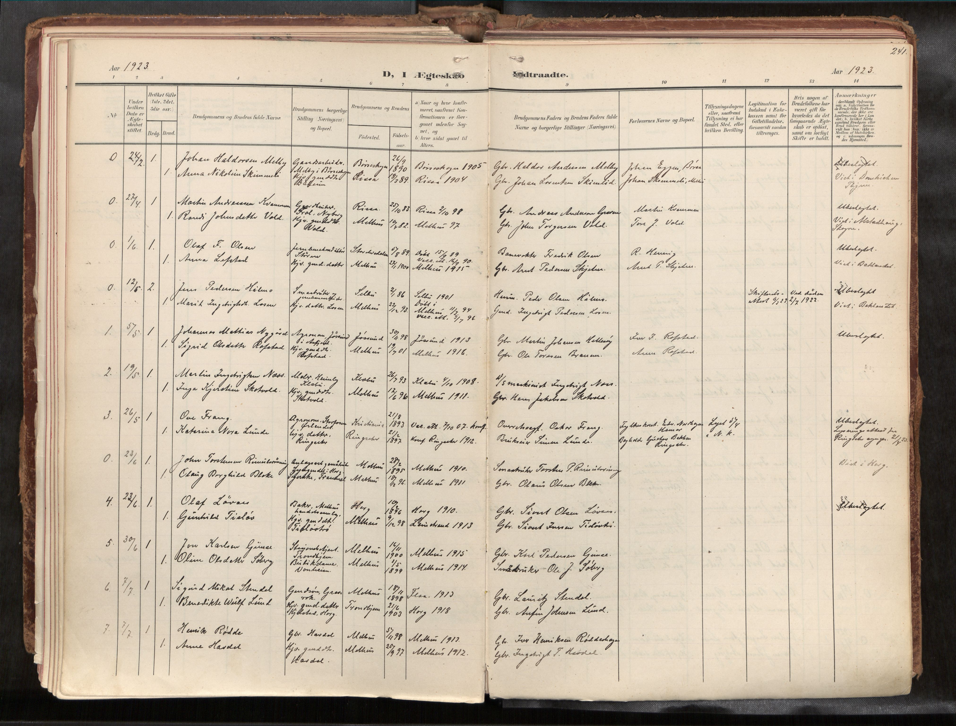 Ministerialprotokoller, klokkerbøker og fødselsregistre - Sør-Trøndelag, SAT/A-1456/691/L1085b: Parish register (official) no. 691A18, 1908-1930, p. 241