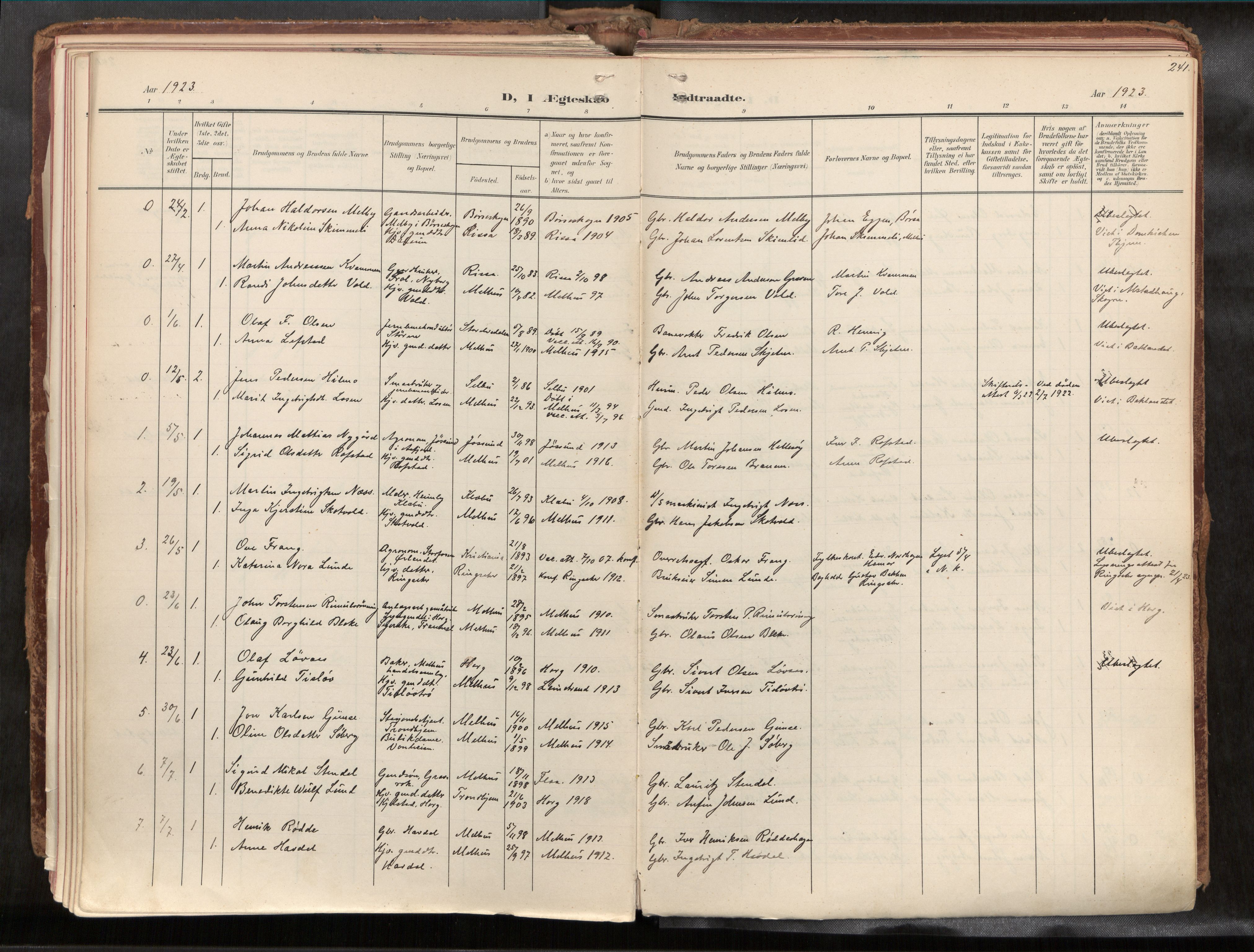 Ministerialprotokoller, klokkerbøker og fødselsregistre - Sør-Trøndelag, AV/SAT-A-1456/691/L1085b: Parish register (official) no. 691A18, 1908-1930, p. 241