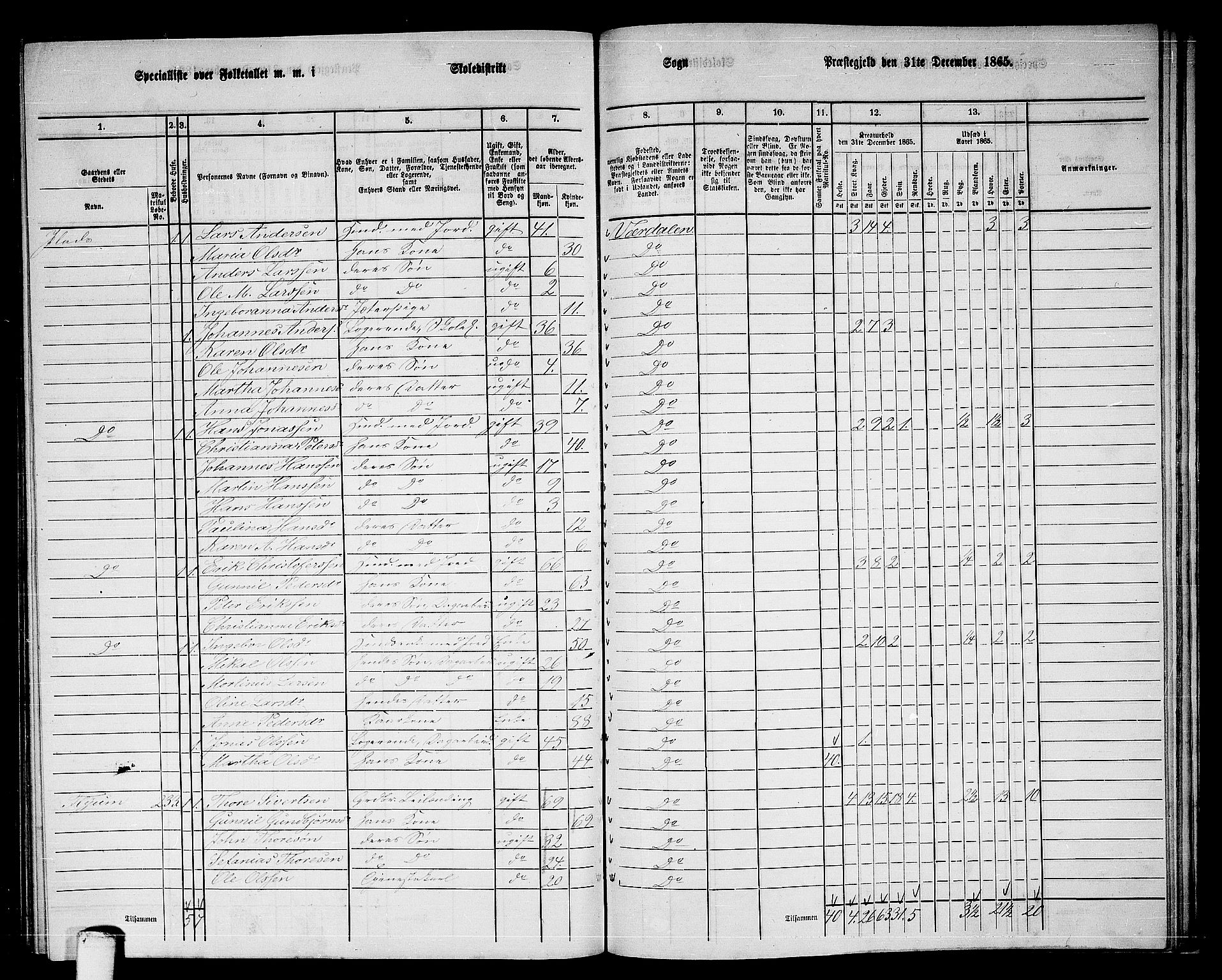 RA, 1865 census for Verdal, 1865, p. 241