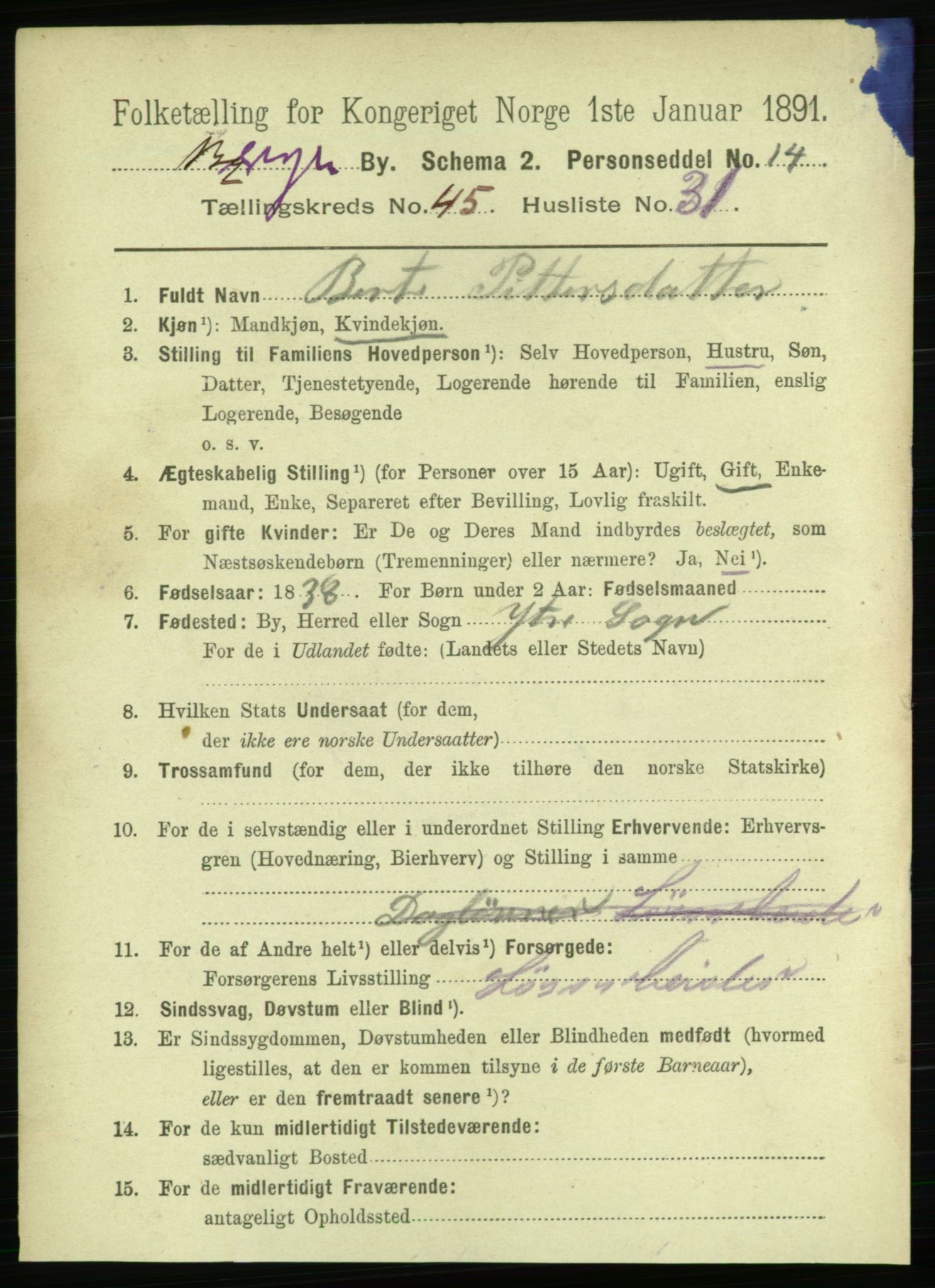 RA, 1891 Census for 1301 Bergen, 1891, p. 54235