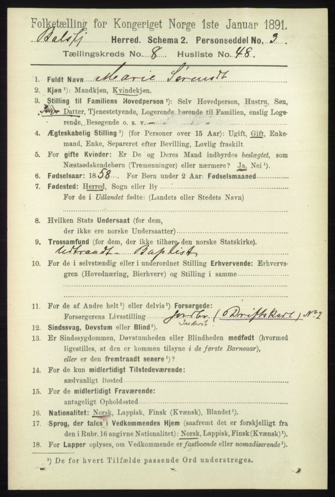 RA, 1891 census for 1933 Balsfjord, 1891, p. 2783